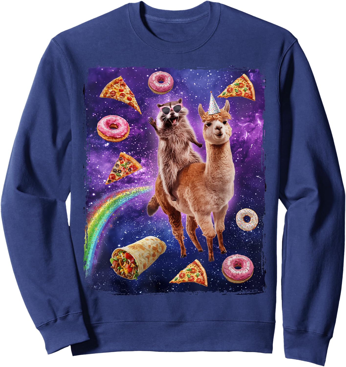 Raccoon Riding Alpaca Dank Meme Galaxy Sweatshirt - Sweatshirt | Navy