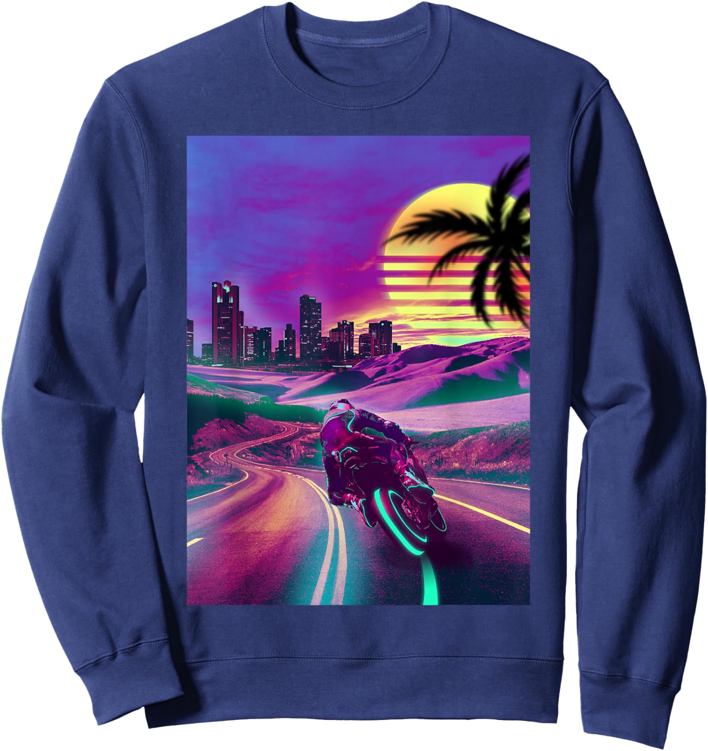 Outrun Vaporwave Retro 80s Synthwave Motorcycle Biker Racing Sweatshirt - Sweatshirt | Navy
