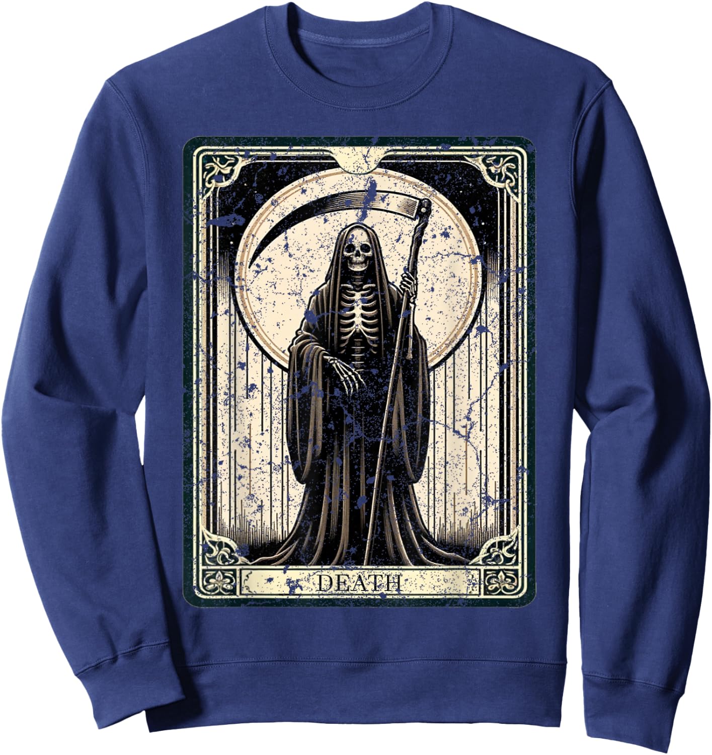 Death Tarot Card Vintage Distressed Graphic Sweatshirt - Sweatshirt | Navy
