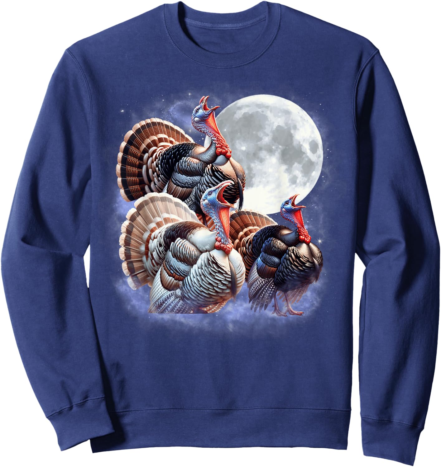 Three Turkeys Moon Funny Turkey Howling Thanksgiving Humor Sweatshirt - Sweatshirt | Navy