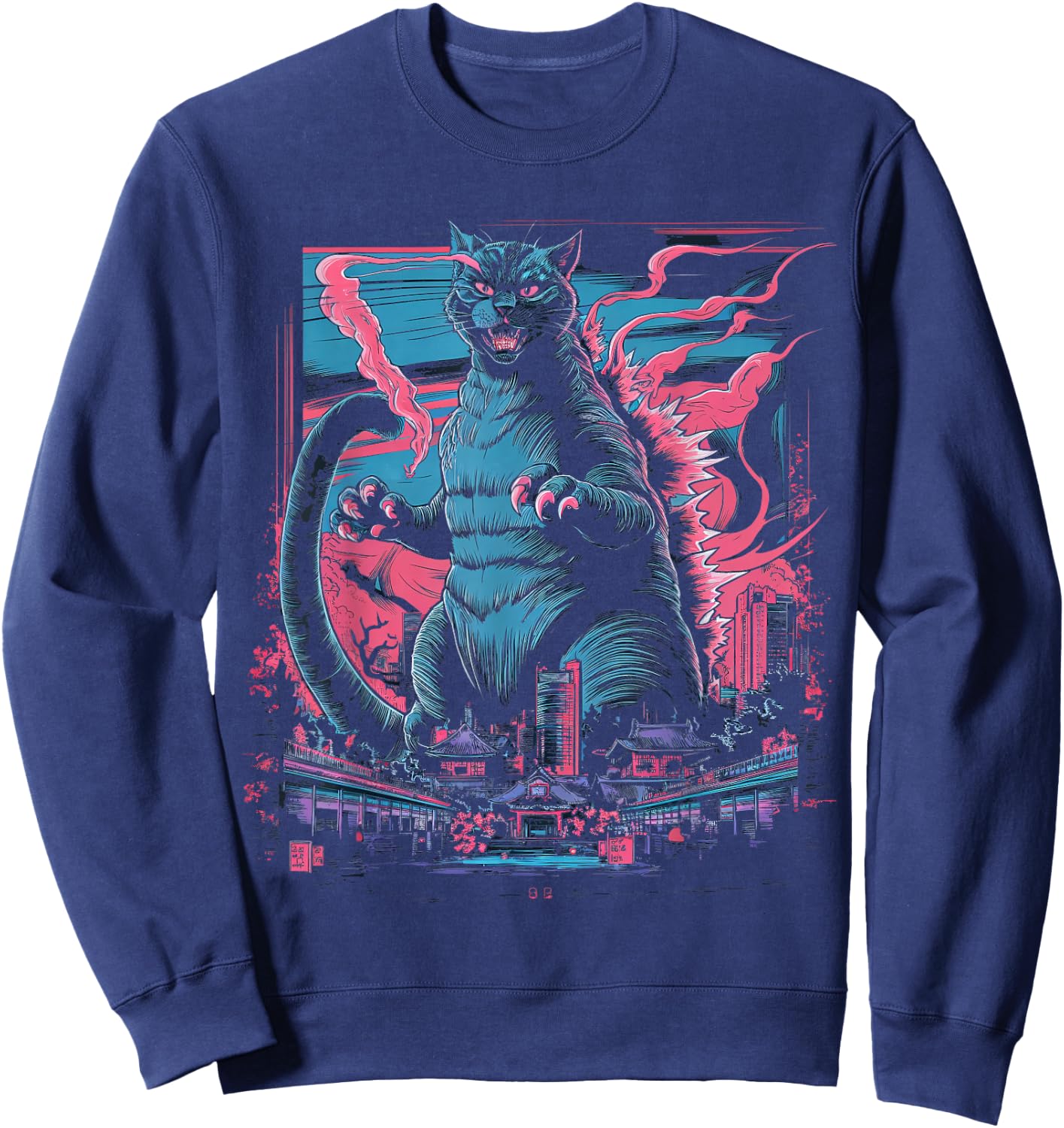Catzilla Cat Japanese Art Funny Cat Women Kid Sweatshirt - Sweatshirt | Navy