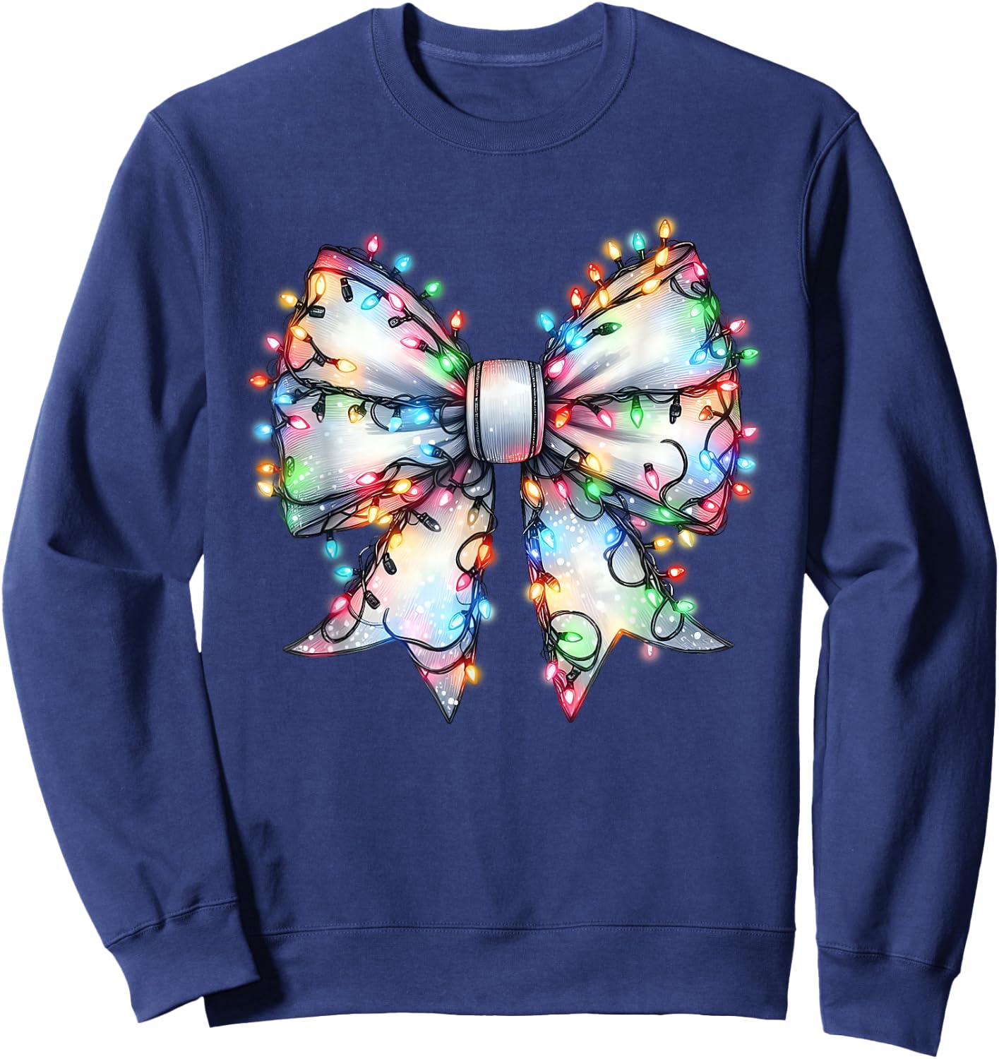 Christmas Light Coquette Bow Christmas Season Girls Sweatshirt - Sweatshirt | Navy