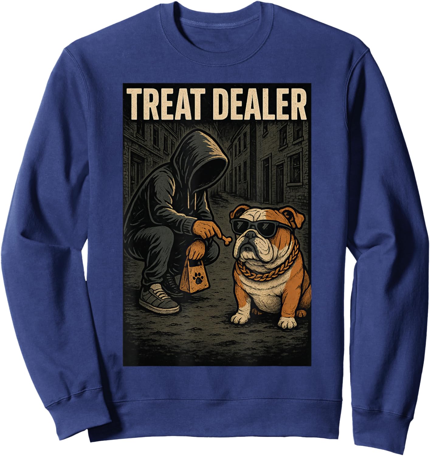 English Bulldog Treat Dealer Parody Humor Dog Lover Women Sweatshirt - Sweatshirt | Navy
