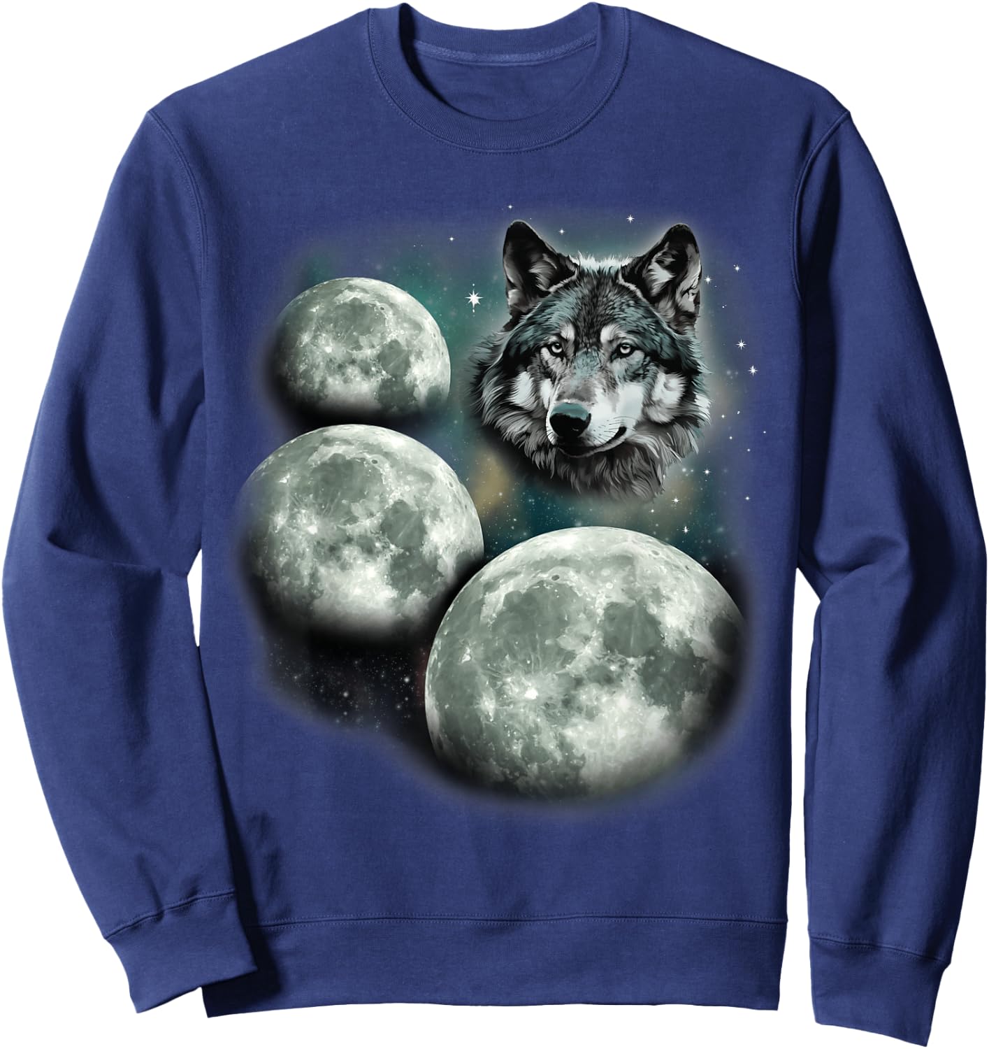 Three Moon Wolf | 3 Moons Howling At Space Wolf Magic Meme Sweatshirt - Sweatshirt | Navy