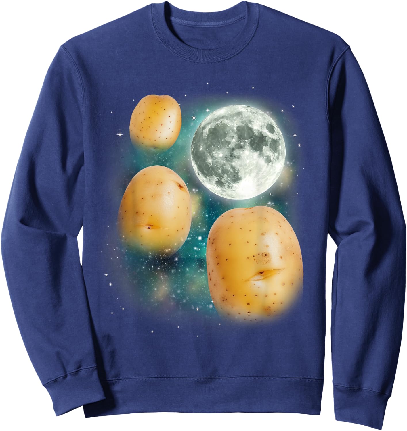 Three Potato Moon | 3 Spuds Howling Potato Farmer Vegetable Sweatshirt - Sweatshirt | Navy
