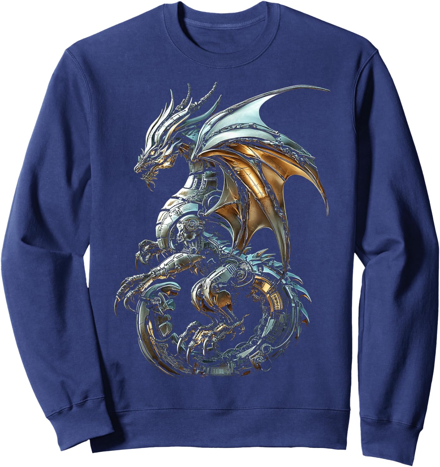 Silver Dragon Graphic Mythical Illustration Silver Dragon Sweatshirt - Sweatshirt | Navy