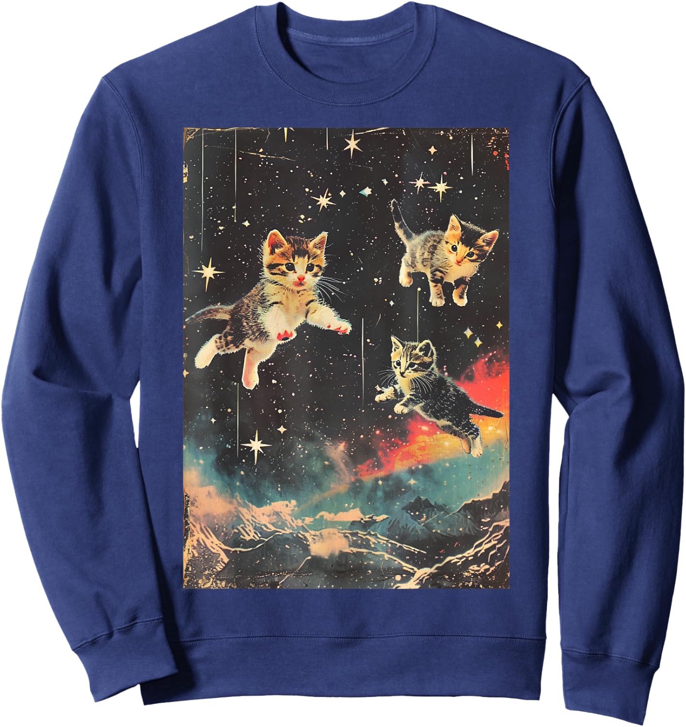 Funny Kittens Cat in Space Cute Vintage Art Retro Sweatshirt - Sweatshirt | Navy