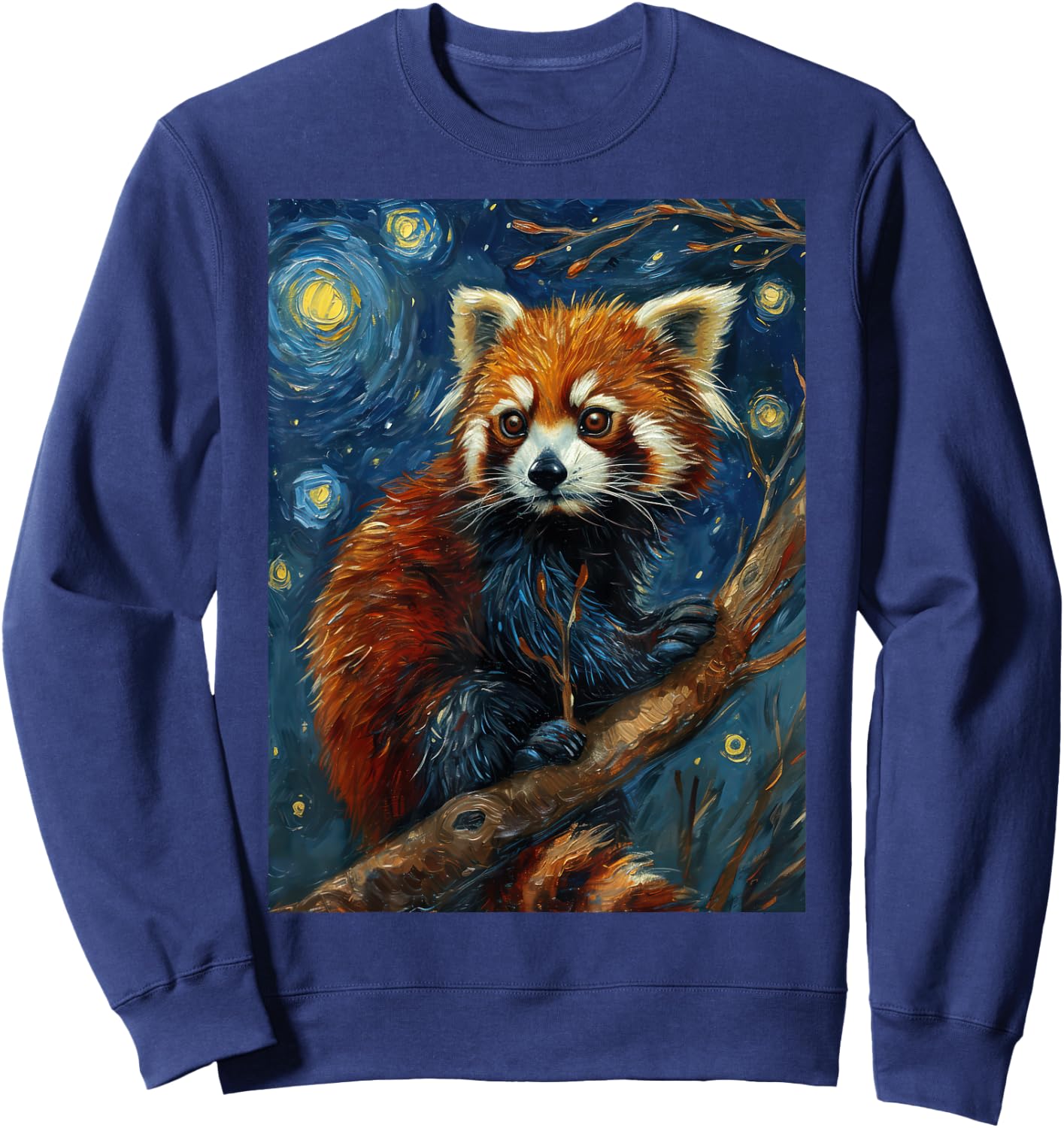 Red Panda Starry Night Van Gogh Style Graphic Sweatshirt - Sweatshirt | Navy