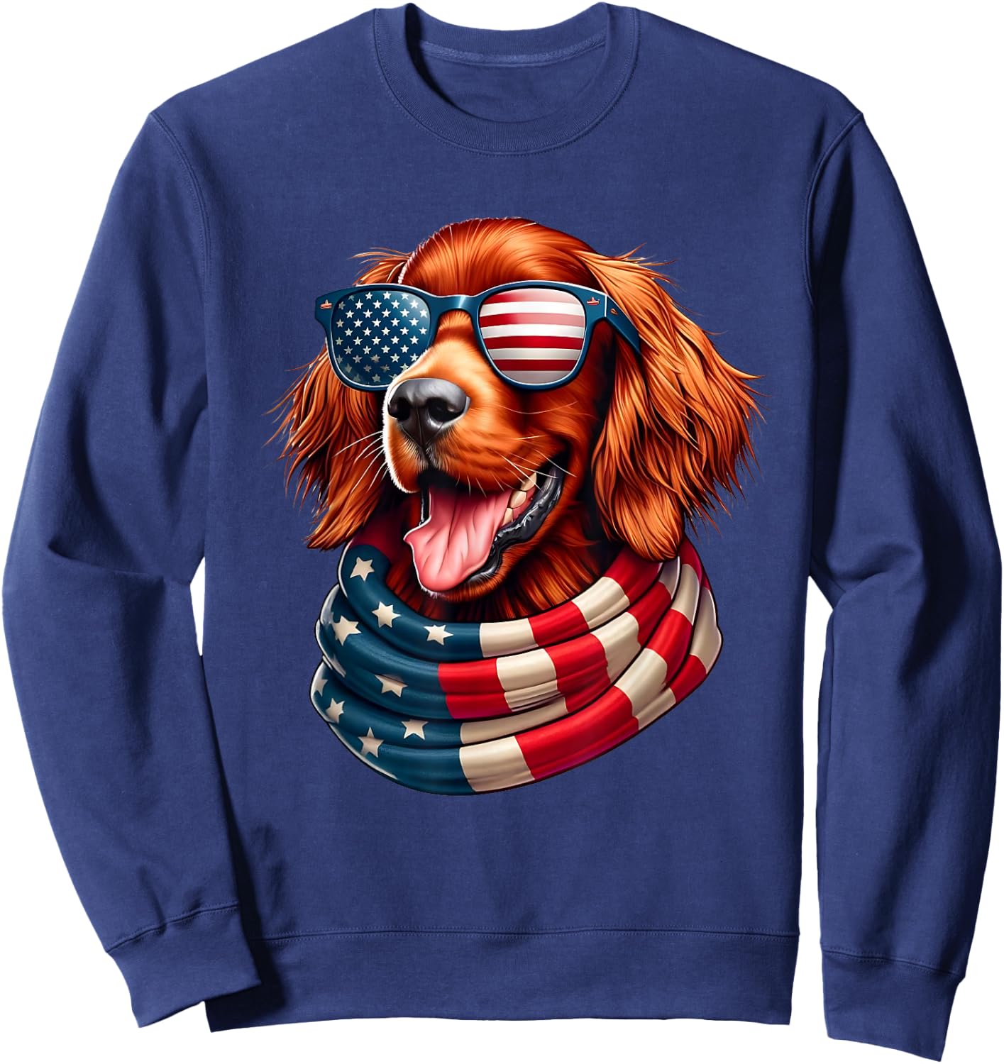 Irish Setter Dog Lover US Flag 4th Of July Patriotic Sweatshirt - Sweatshirt | Navy