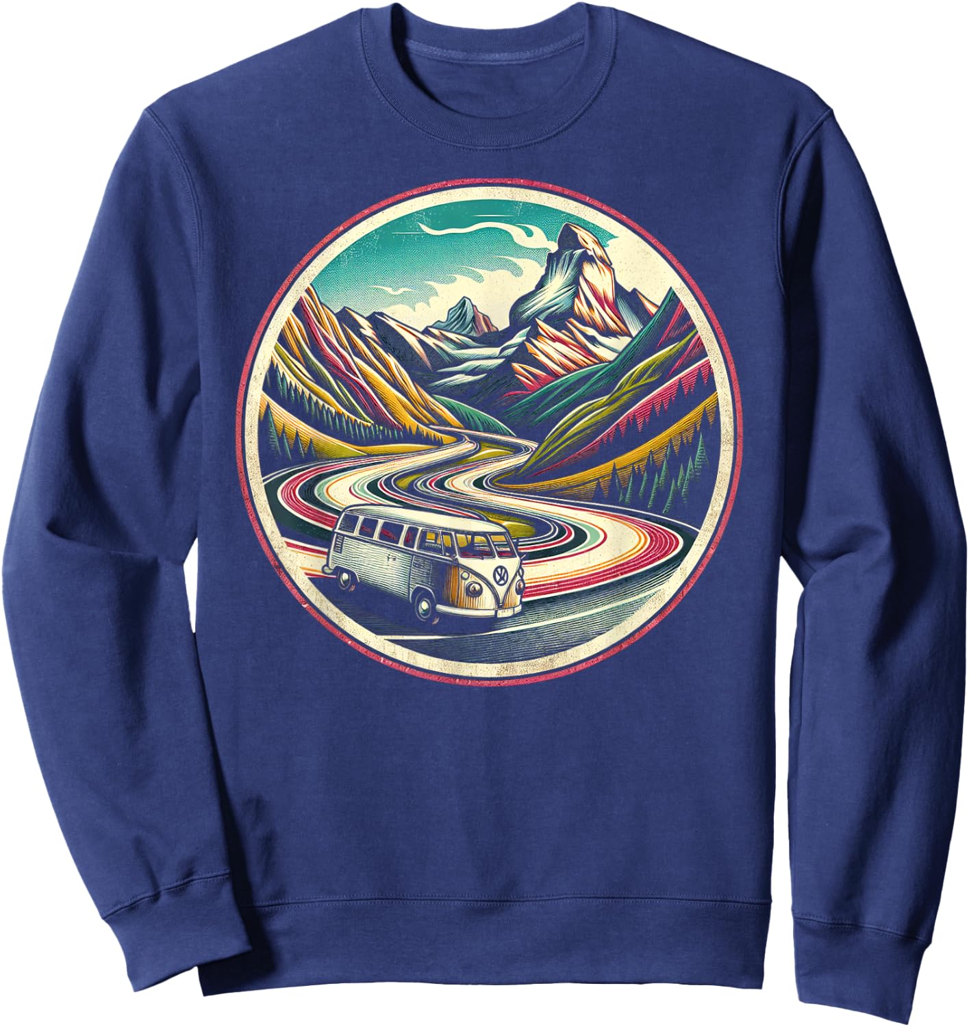 Classic Van Scenic Road Vintage Art Sweatshirt - Sweatshirt | Navy