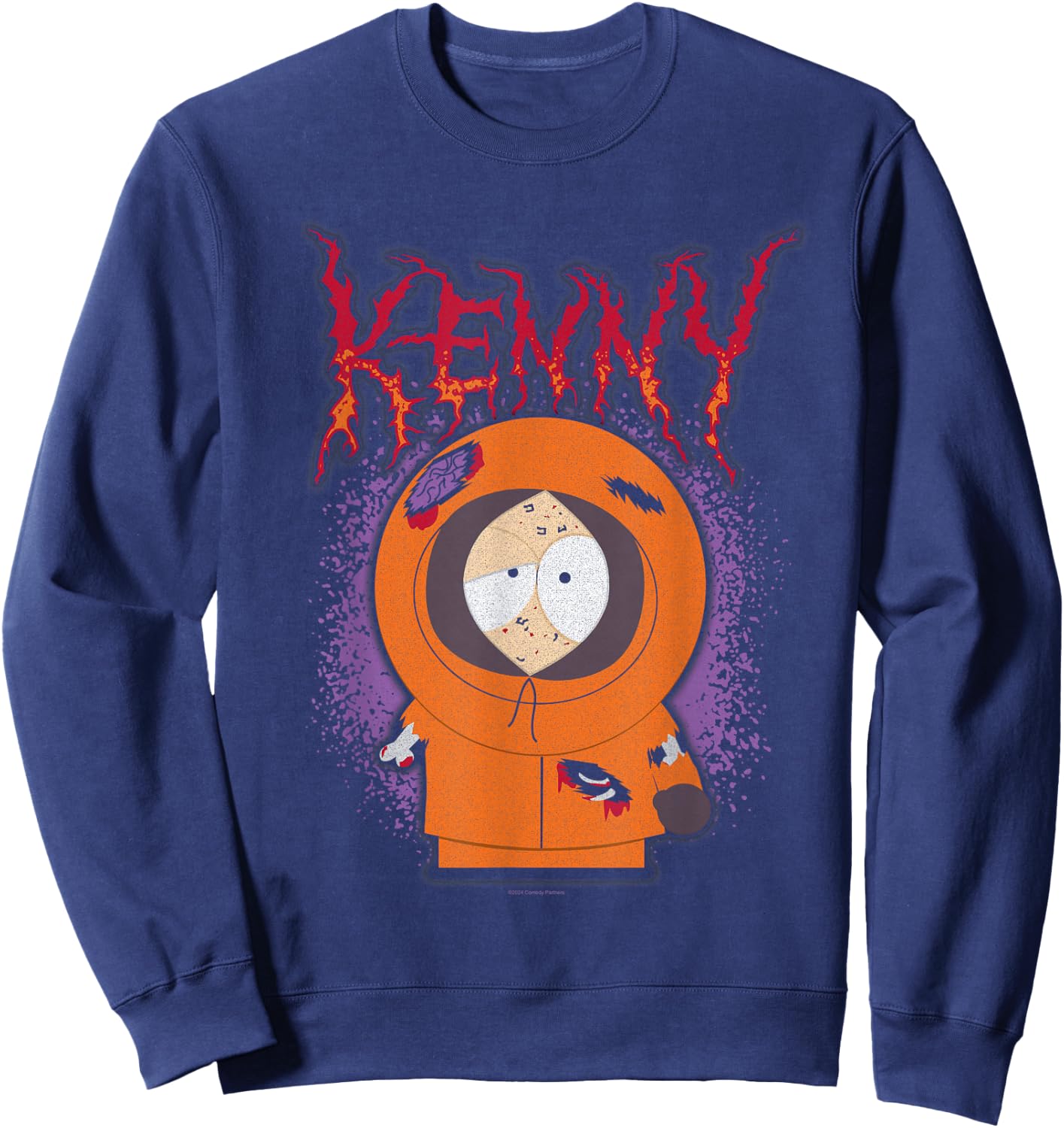 South Park Series Kenny Beat Up Grunge Name Splatter Cartoon Sweatshirt - Sweatshirt | Navy