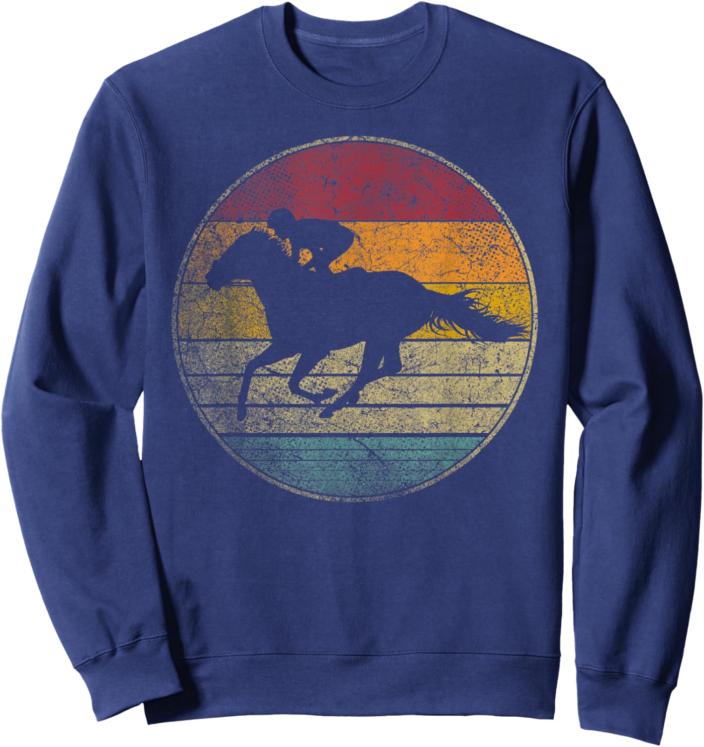 Race Horse Racing Vintage Distressed Retro Style Silhouette Sweatshirt - Sweatshirt | Navy