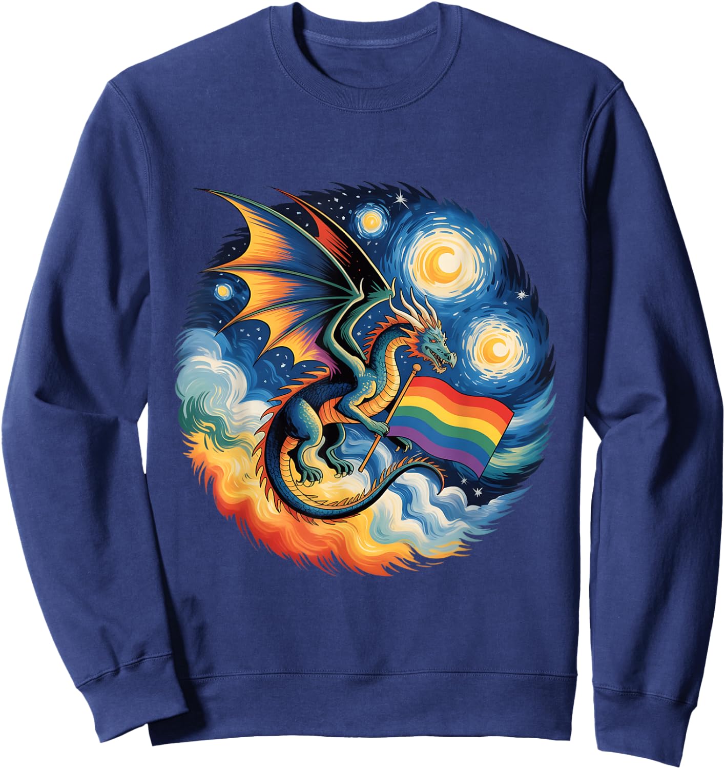 Van Gogh Starry Night Lgbtq Gay Pride Support Dragon Sweatshirt - Sweatshirt | Navy