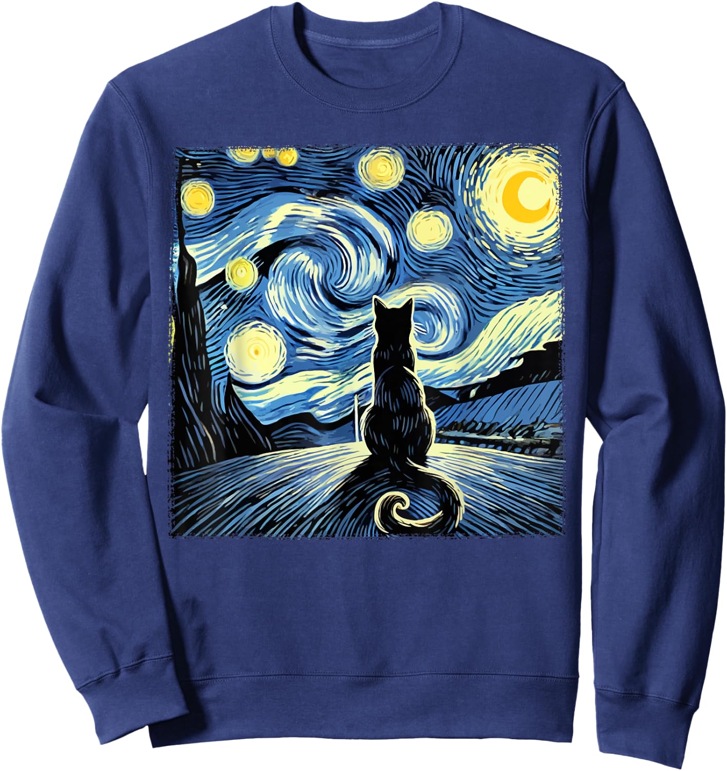 Van Gogh Starry Night Cat Shirt Funny Cat Lovers Sweatshirt - Sweatshirt | Navy