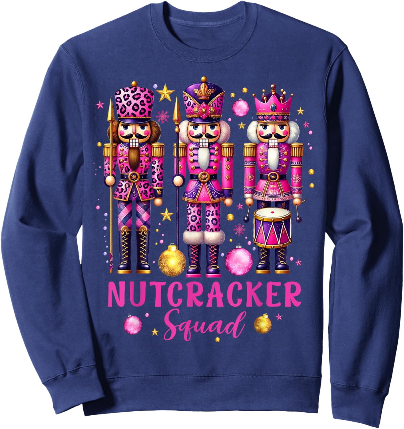 Leopard Nutcracker Squad Pink Christmas 2024 Pajamas Women Sweatshirt - Sweatshirt | Navy