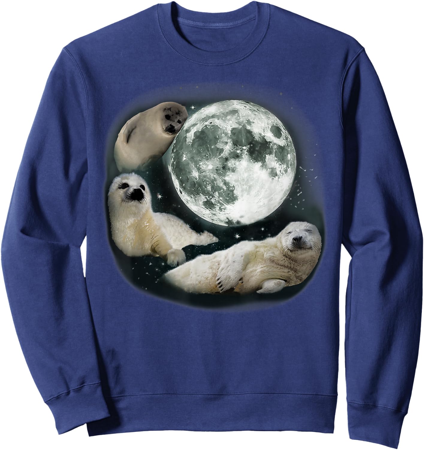 Three Sea Dog Howling At Moon Cute Sea Dog Ocean Animal Sweatshirt - Sweatshirt | Navy