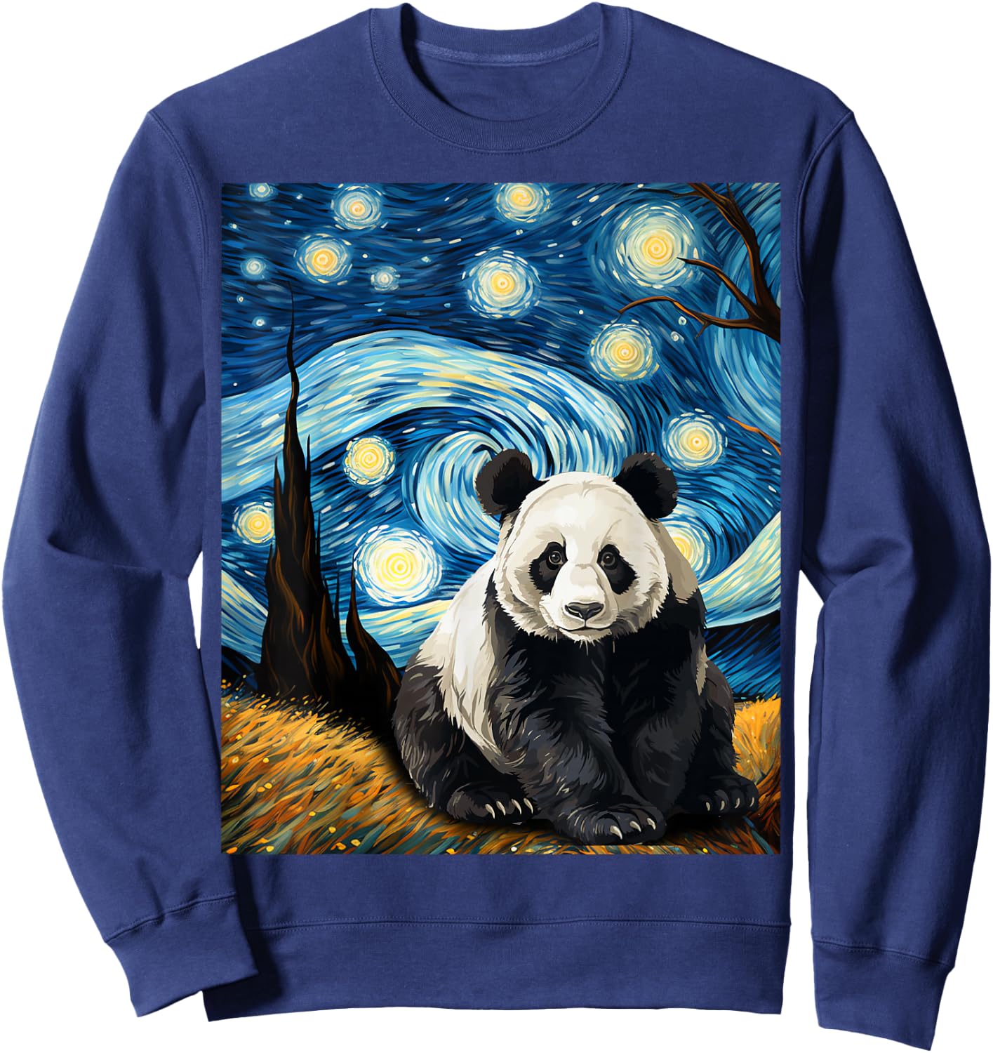 Panda Starry Night Men Kids Kawaii Van Gogh Graphic Apparel Sweatshirt - Sweatshirt | Navy