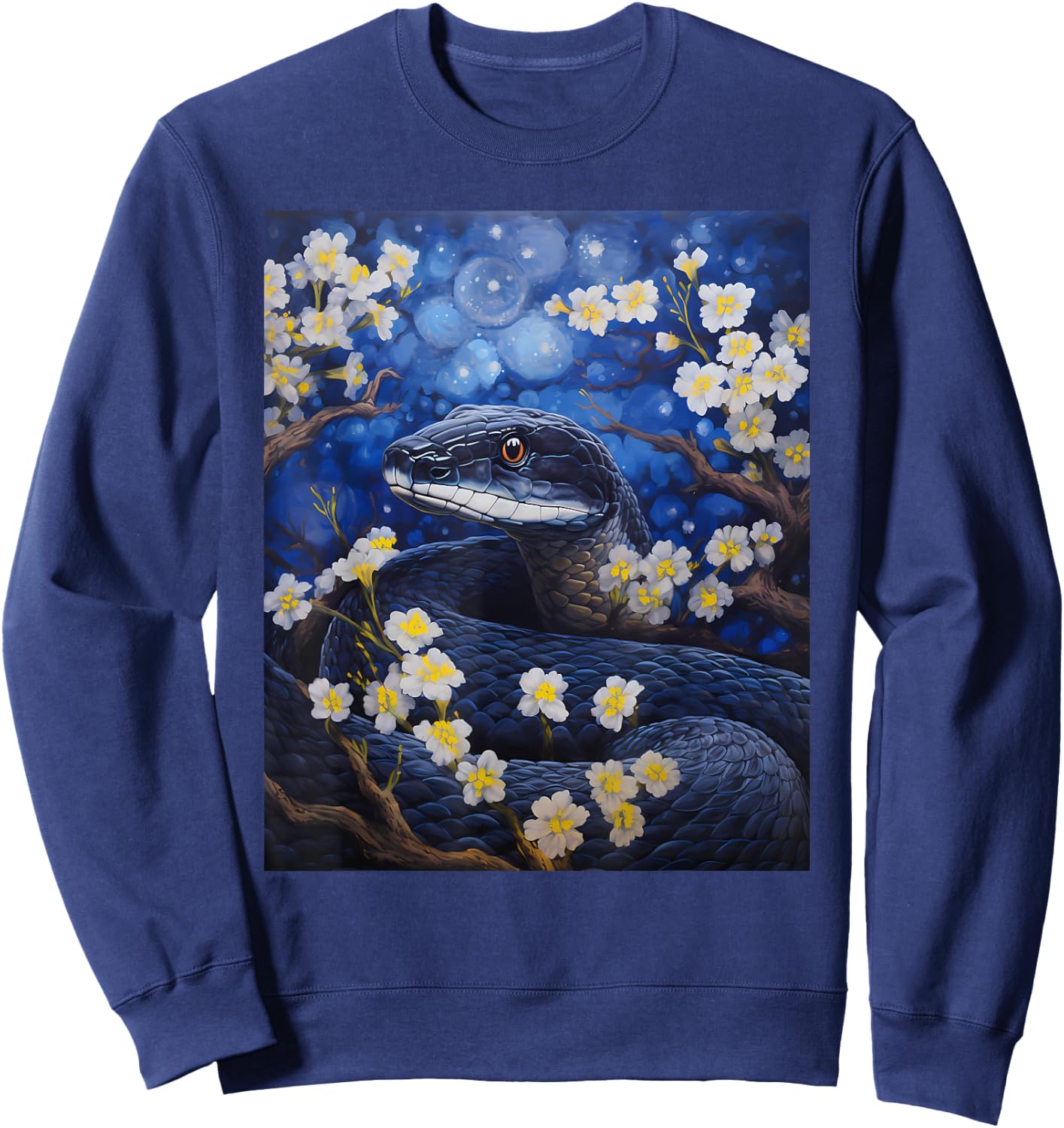 Aesthetic Surrealism Starry Night Eastern Indigo Snake Sweatshirt - Sweatshirt | Navy