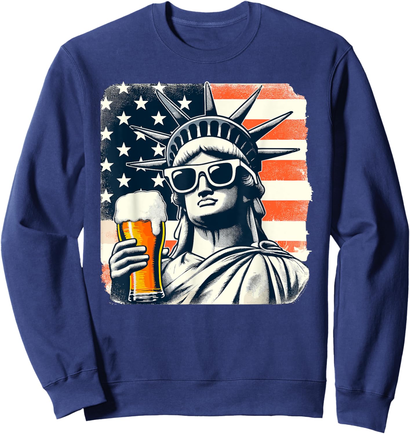 USA Statue of Liberty 4th of July Party Beer Funny Patriotic Men Sweatshirt - Sweatshirt | Navy
