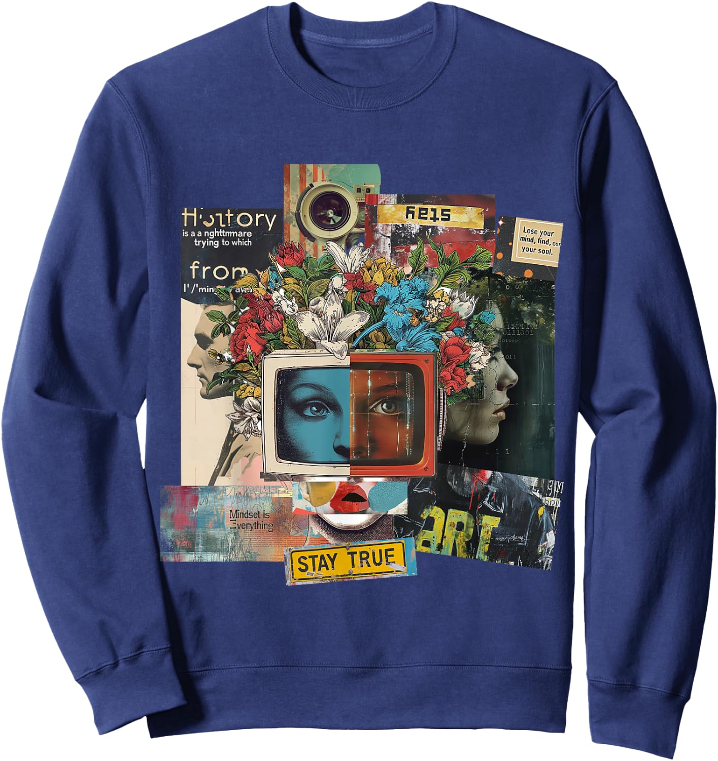 Graphic | Frontprint | Women Face Artwork Art Sweatshirt - Sweatshirt | Navy