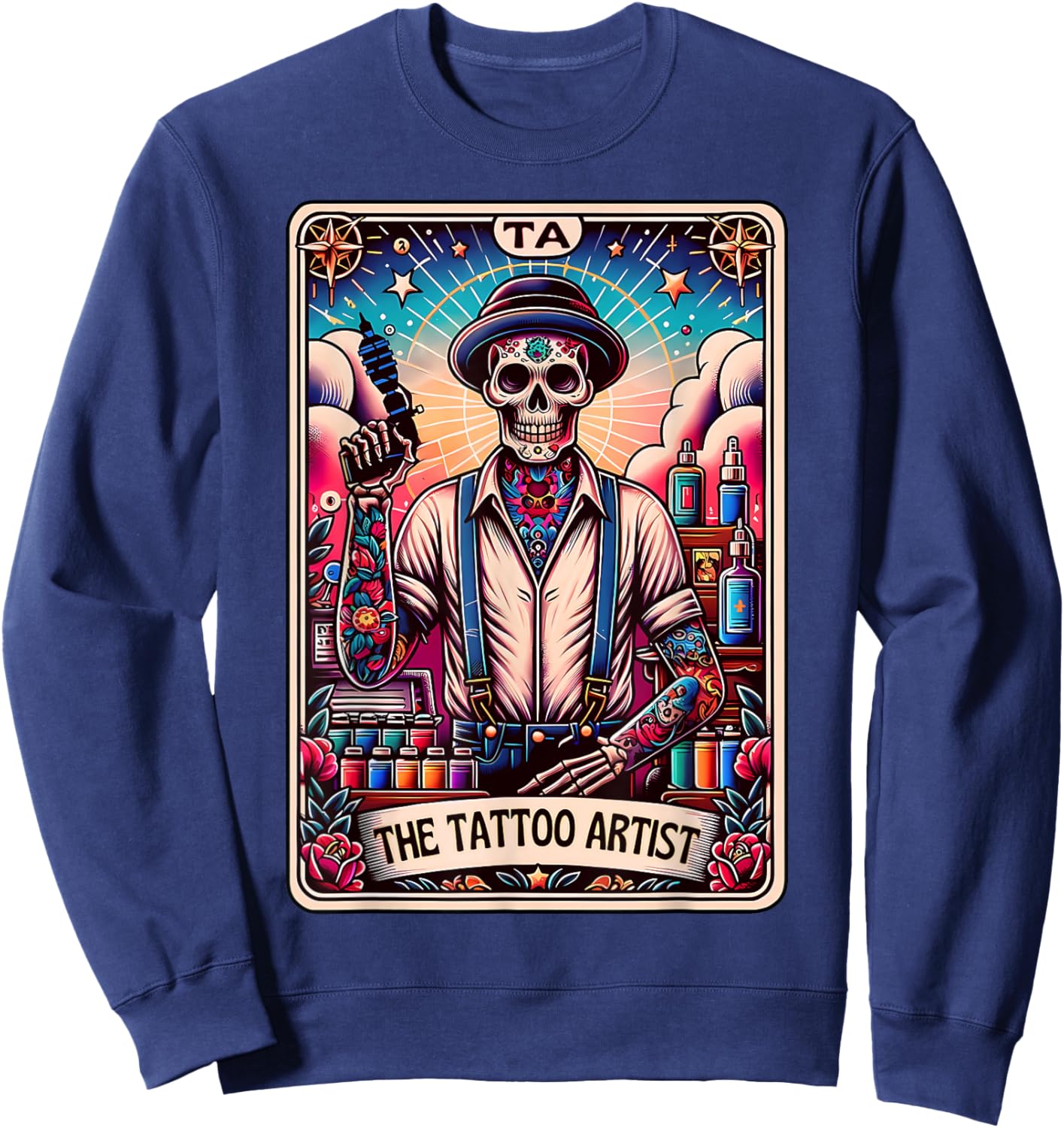Tattoo Artist Tarot Card Skeleton Drawing Tattooist Tarot Sweatshirt - Sweatshirt | Navy
