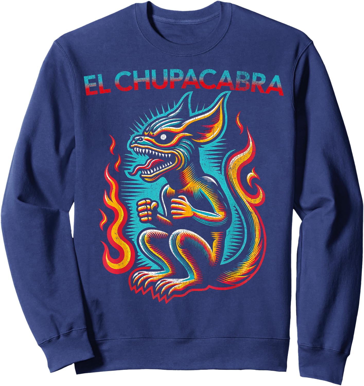 Retro El Chupacabra Cryptid Folklore Vintage Style Sweatshirt - Sweatshirt | Navy