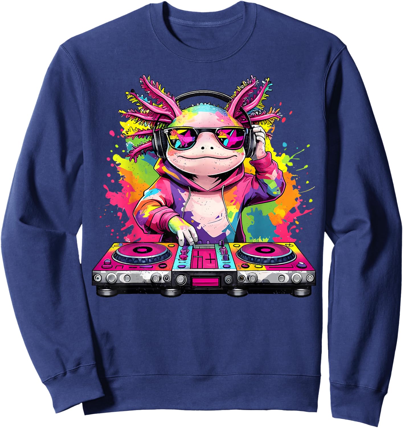 Kids Dj Axolotl Music Lover Rainbow DJ Dance Music Axolotl Sweatshirt - Sweatshirt | Navy