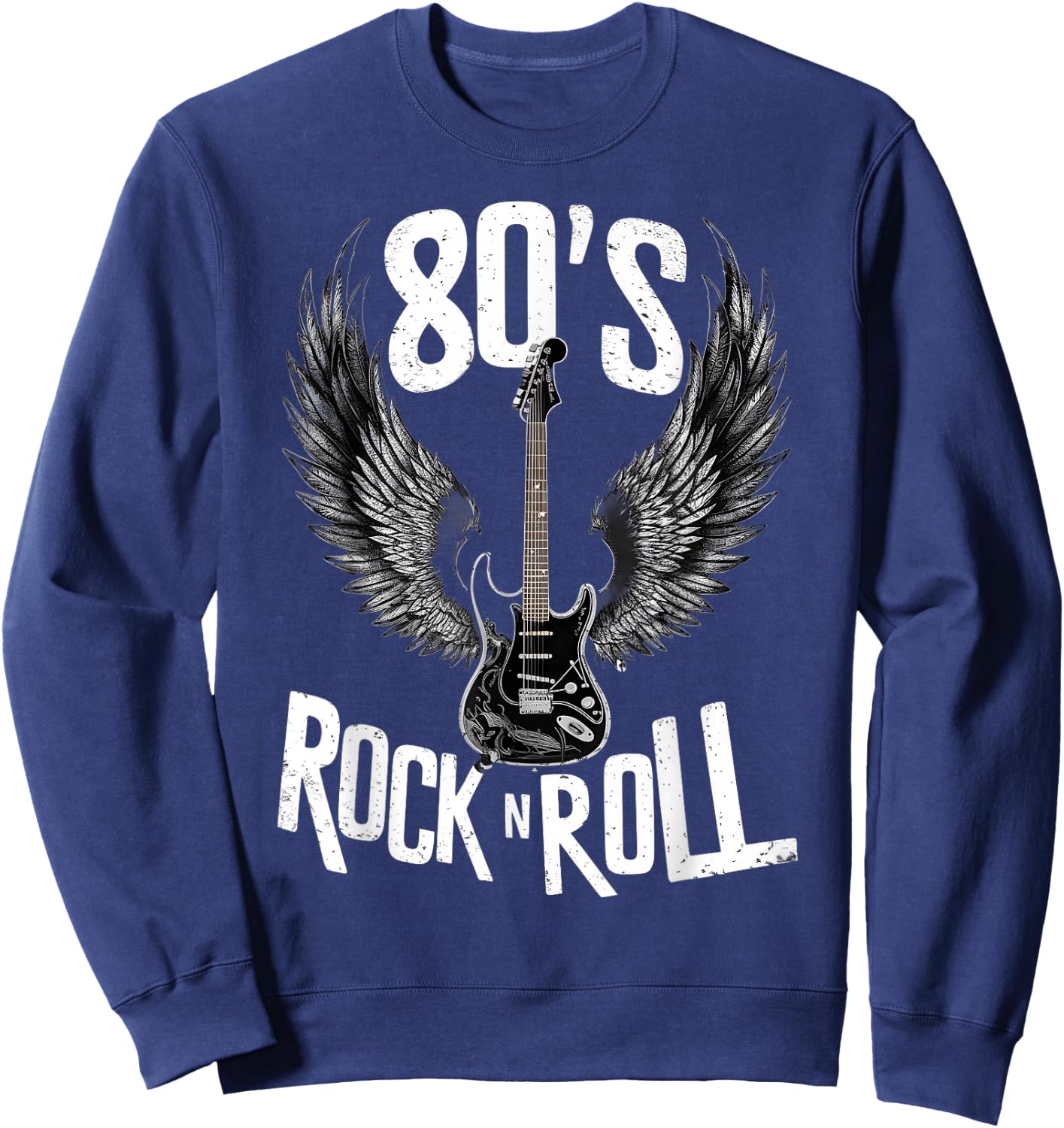 Vintage Guitar Wings 70s Retro 80s Rock & Roll Music Sweatshirt - Sweatshirt | Navy