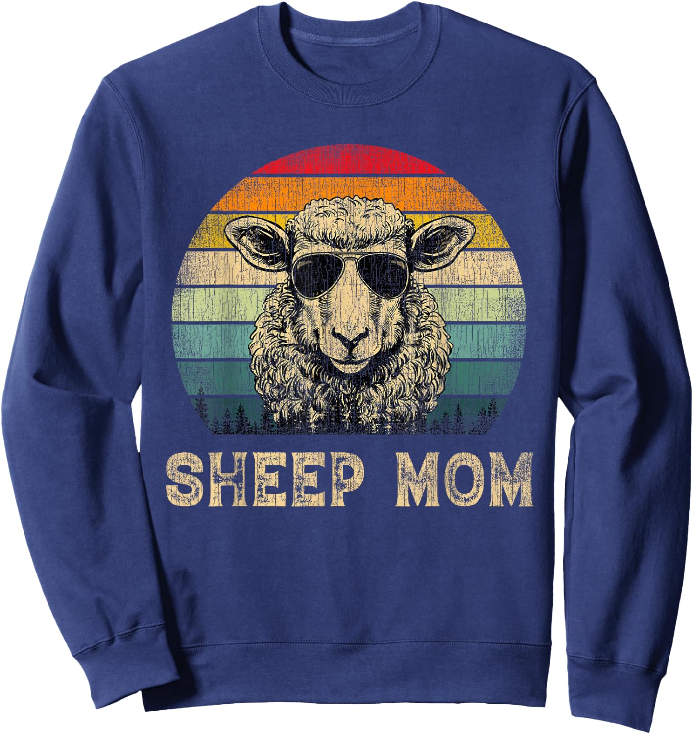 Vintage Sheep Mom Sheep Lovers Mommy Mother's Day Sweatshirt - Sweatshirt | Navy