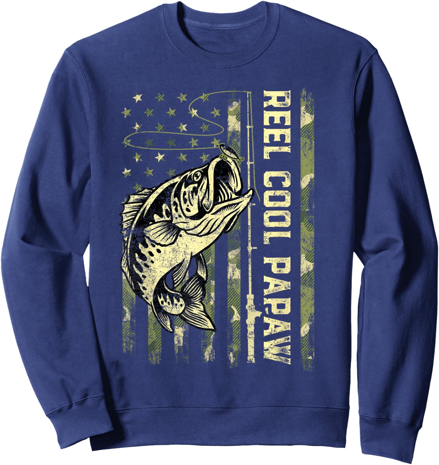 Reel Cool Papaw Fisherman Camouflage Father's Day Sweatshirt - Sweatshirt | Navy