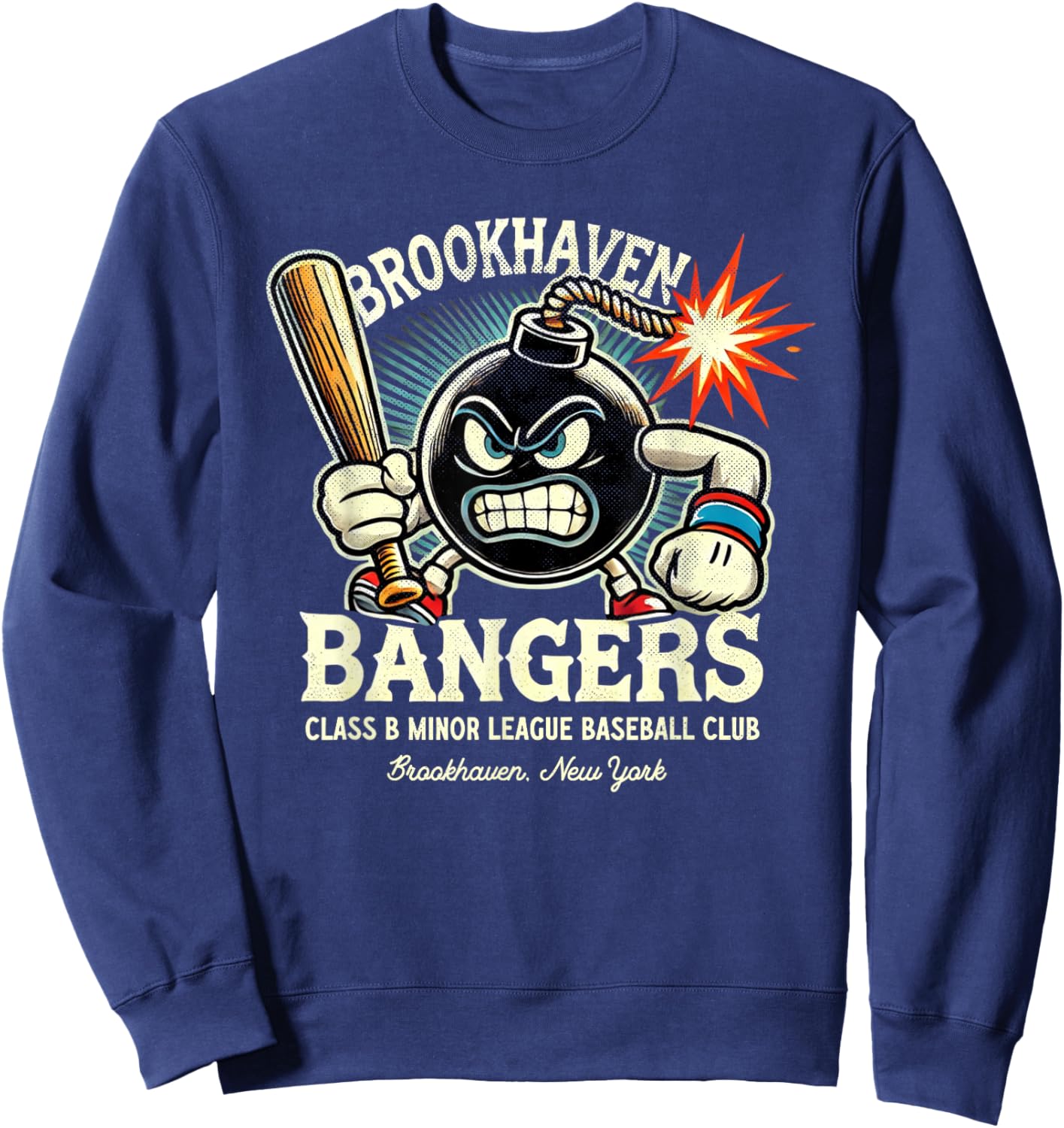 Retro Minor League Baseball Team Brookhaven Bangers Sweatshirt - Sweatshirt | Navy