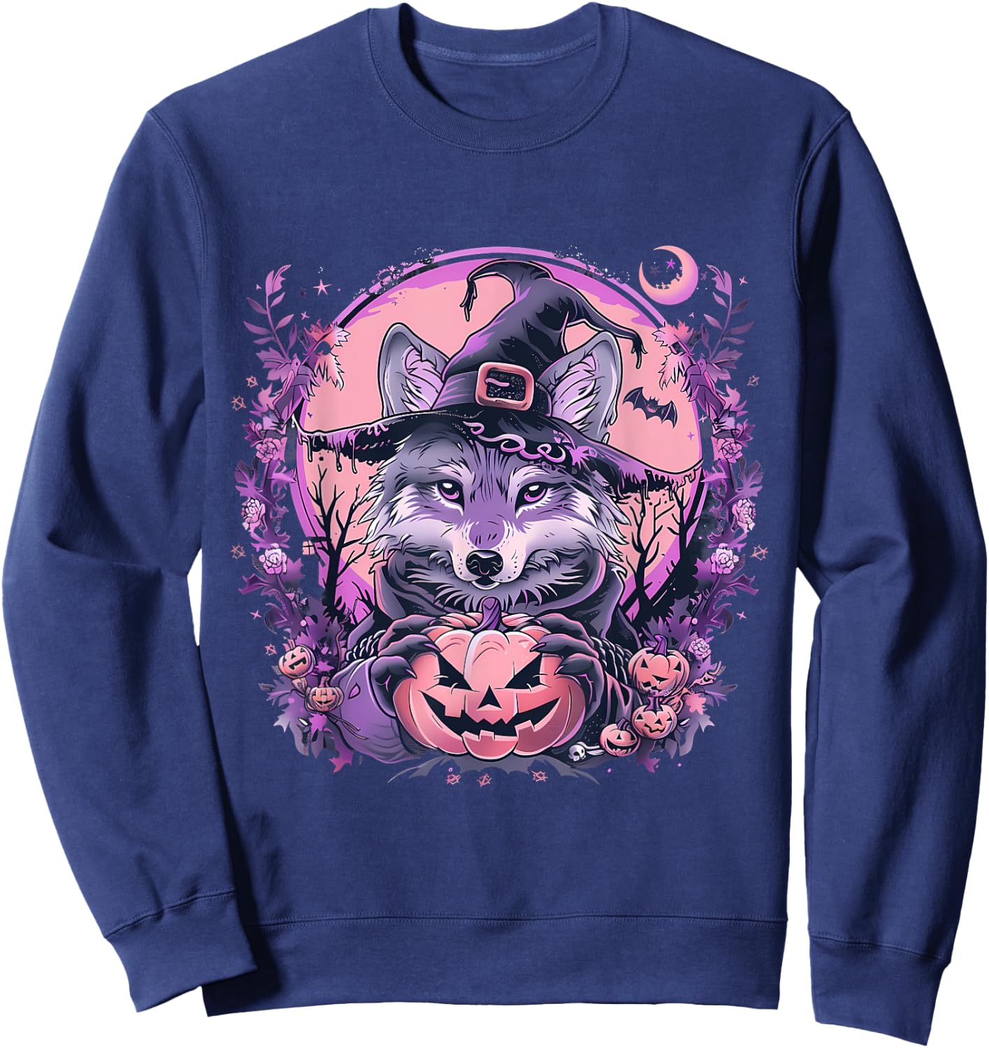 Fox Halloween Costume Pumpkin Bats Witchcraft Trick Or Treat Sweatshirt - Sweatshirt | Navy