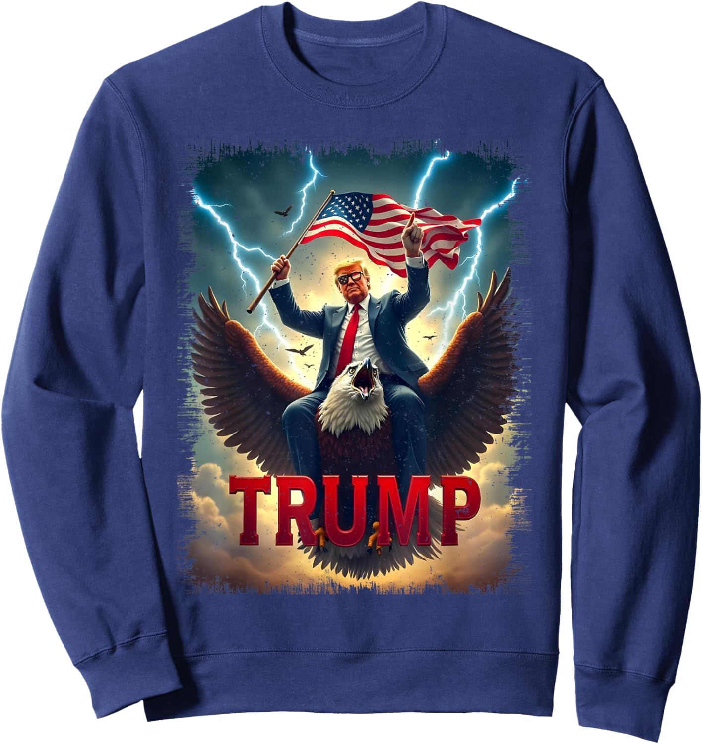 Vintage President Trump Riding an Eagle. Patriotic Political Sweatshirt - Sweatshirt | Navy