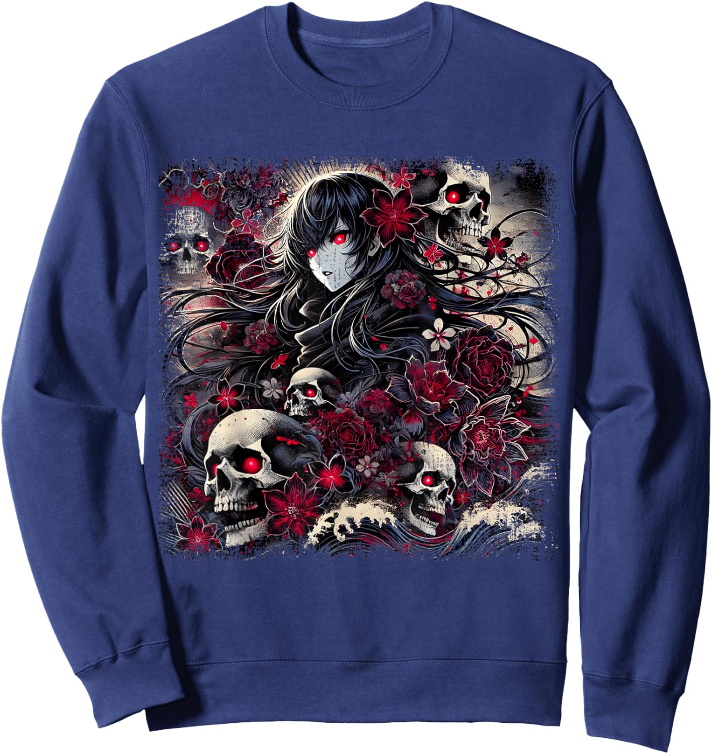 Grunge Alt Aesthetic Demon Waifu Anime Horror Style Sweatshirt - Sweatshirt | Navy