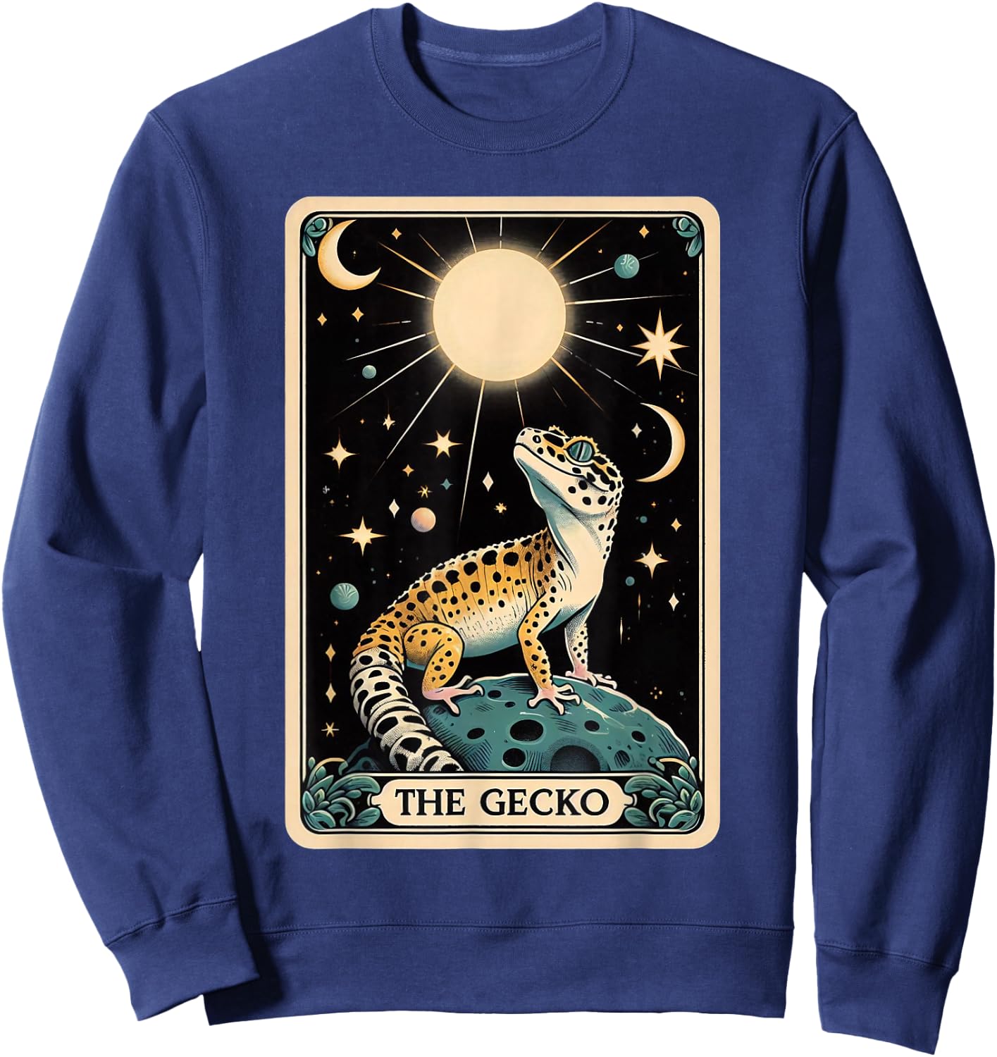 Leopard Gecko Tarot Card Moon Men Women Kids Reptile Lover Sweatshirt - Sweatshirt | Navy