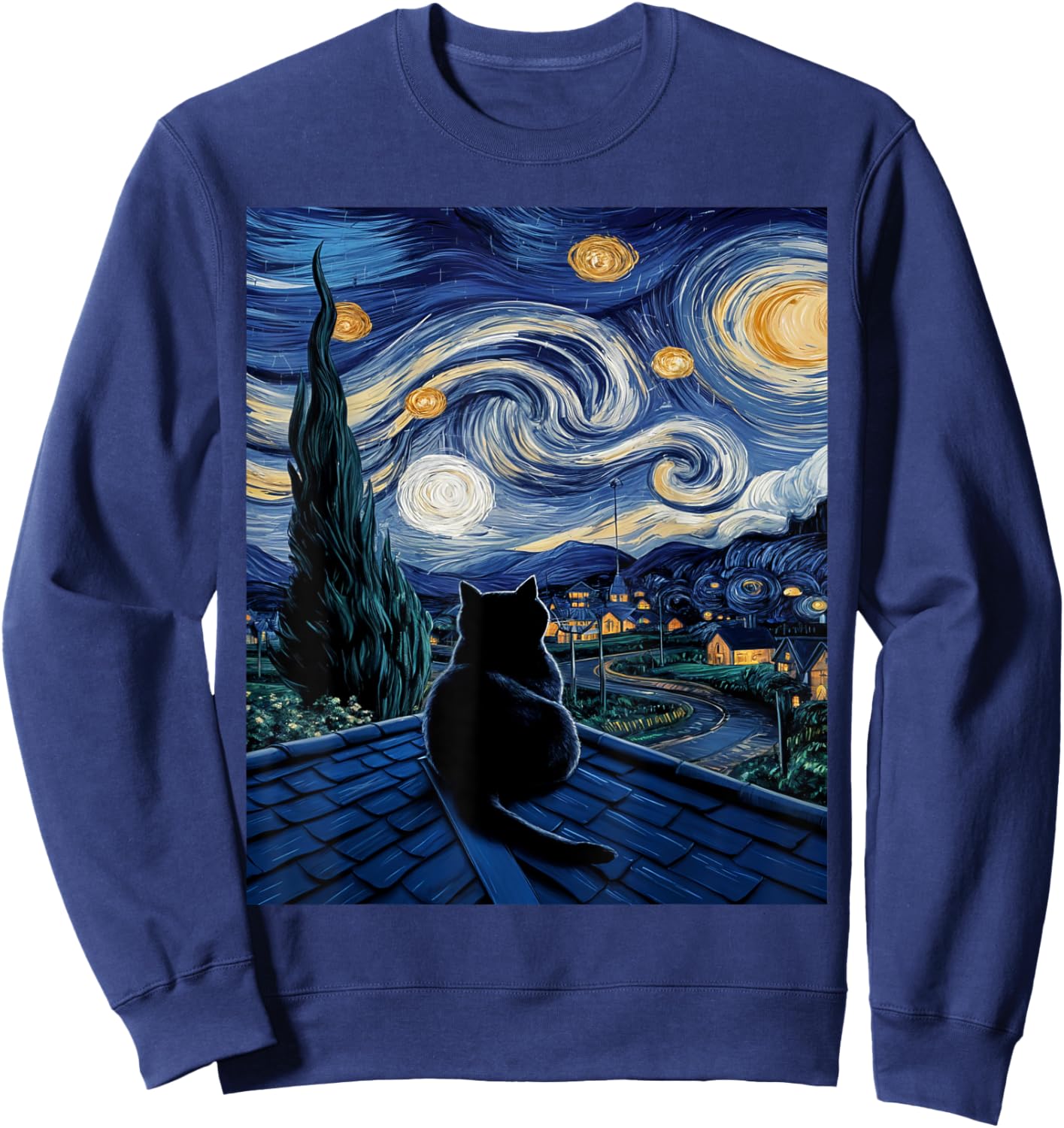 Cat Starry Night Van Gogh Cat For Cat Lover Cat Mom Cat Dad Sweatshirt - Sweatshirt | Navy