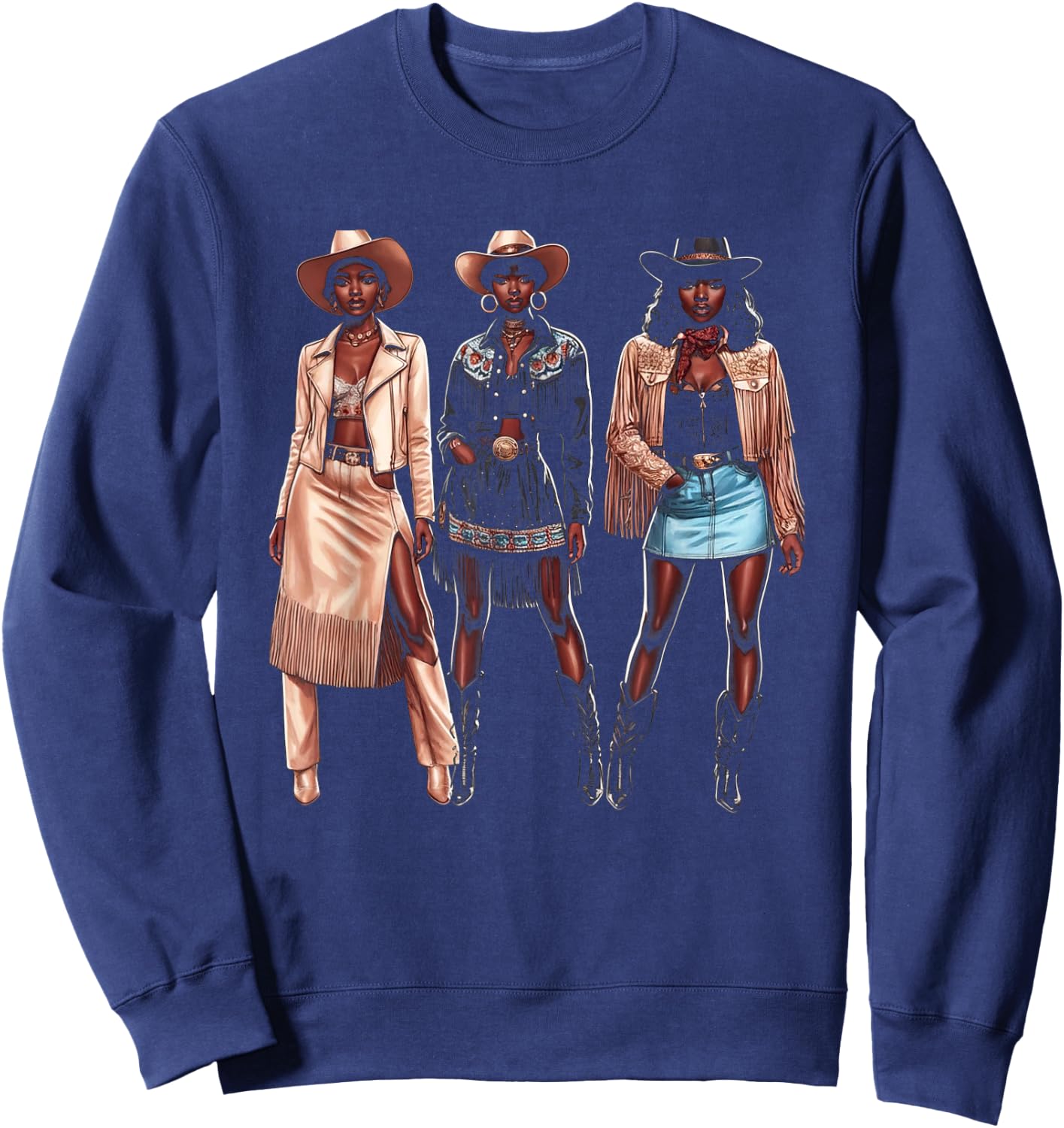 Black Cowgirl Western Rodeo Melanin Black History Texas Sweatshirt - Sweatshirt | Navy
