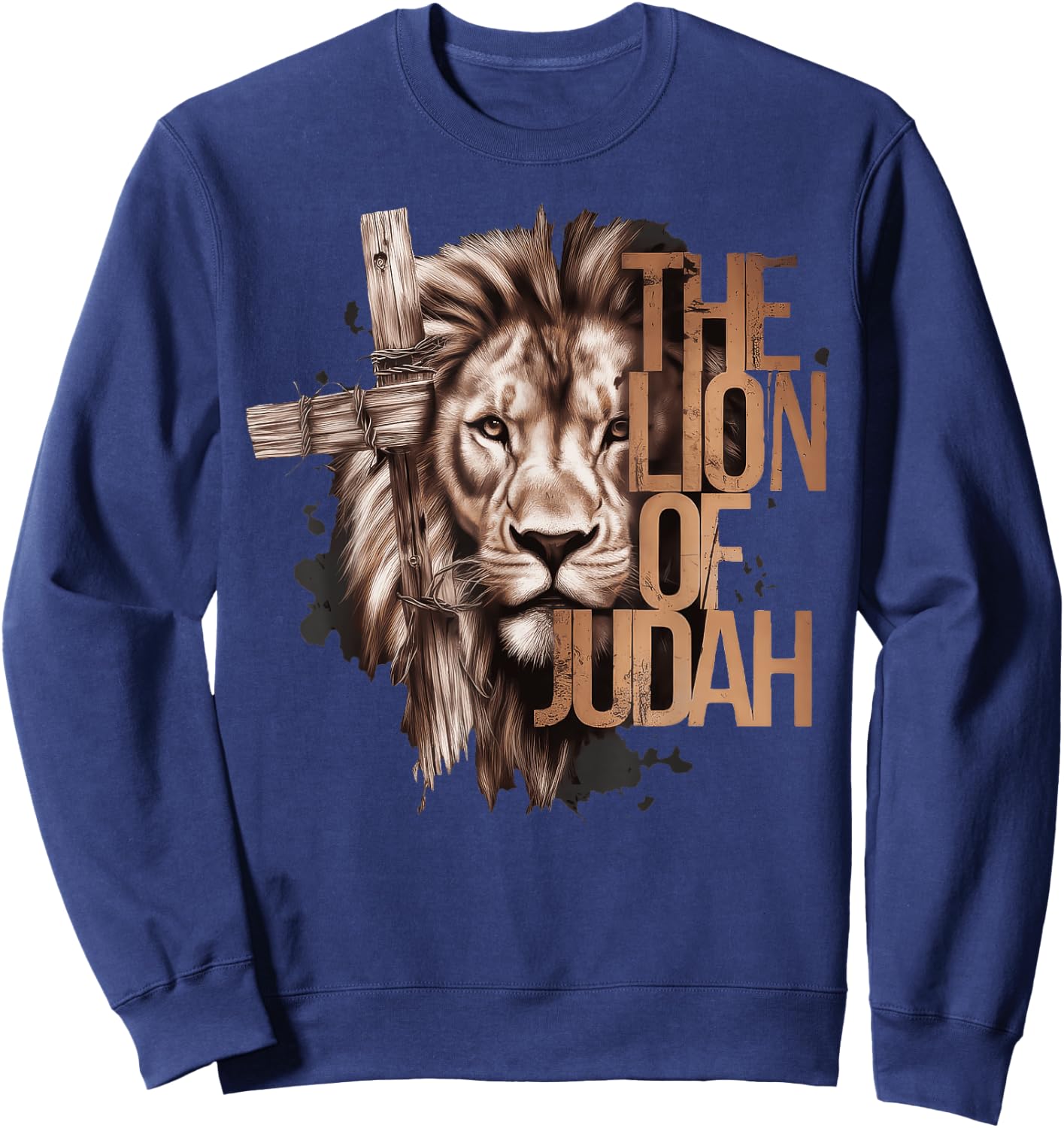 King Jesus Lion of Judah Christian Cross Faith Sweatshirt - Sweatshirt | Navy