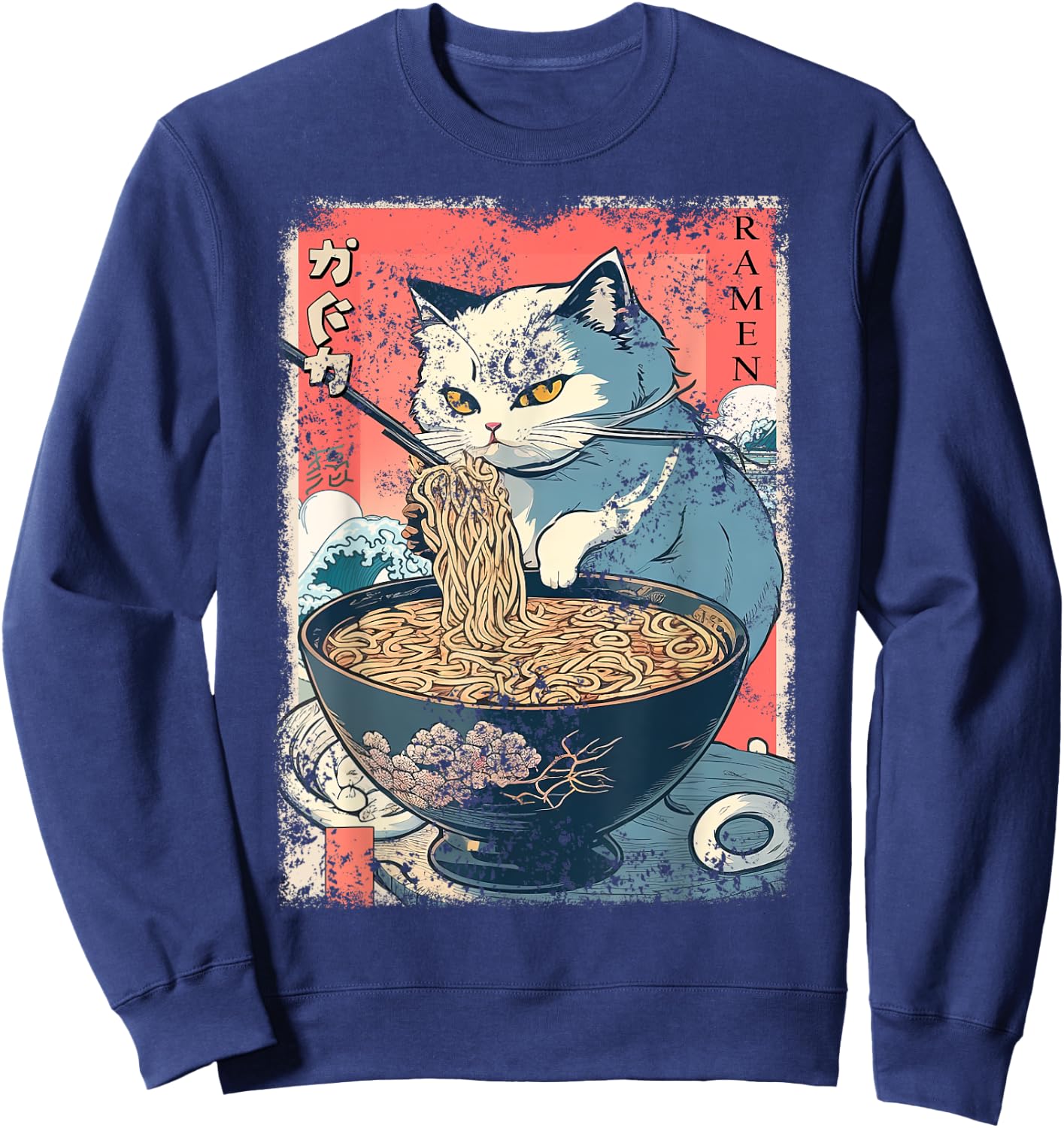 Cat Anime Japanese Ramen Noodle Kawaii For Cat Dad, Cat Mom Sweatshirt - Sweatshirt | Navy