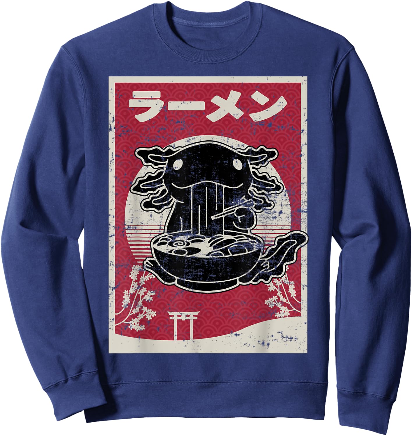 Kawaii Axolotl Ramen Japanese Woodblock Art Anime Boys Teens Sweatshirt - Sweatshirt | Navy