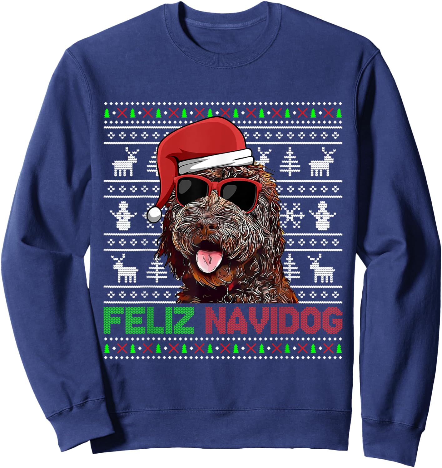 Barbet Dog Feliz Navidog Funny Christmas Sweatshirt - Sweatshirt | Navy