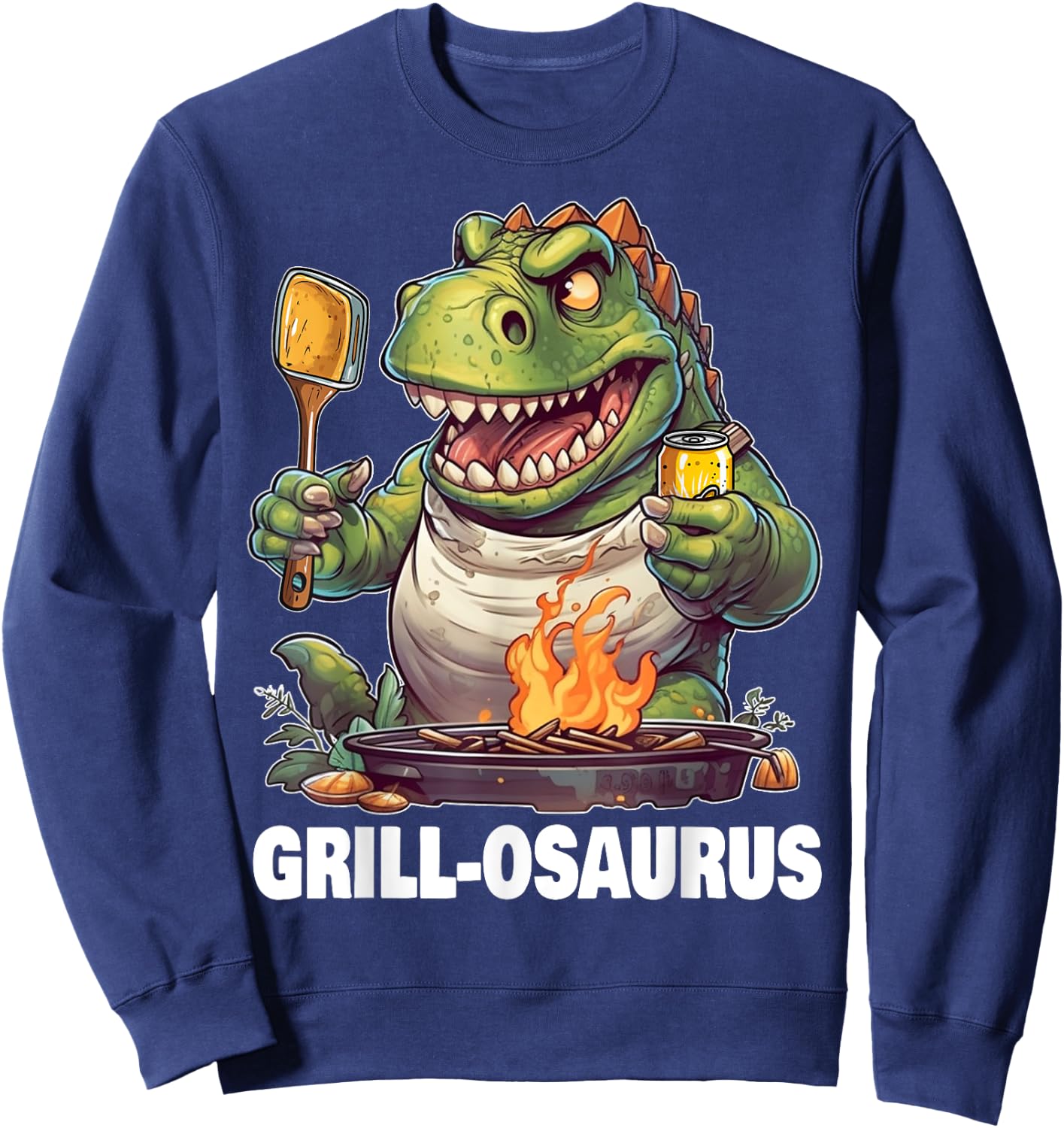 Grill-osaurus Rex BBQ Dinosaur Funny Fathers' Day Grilling Sweatshirt - Sweatshirt | Navy