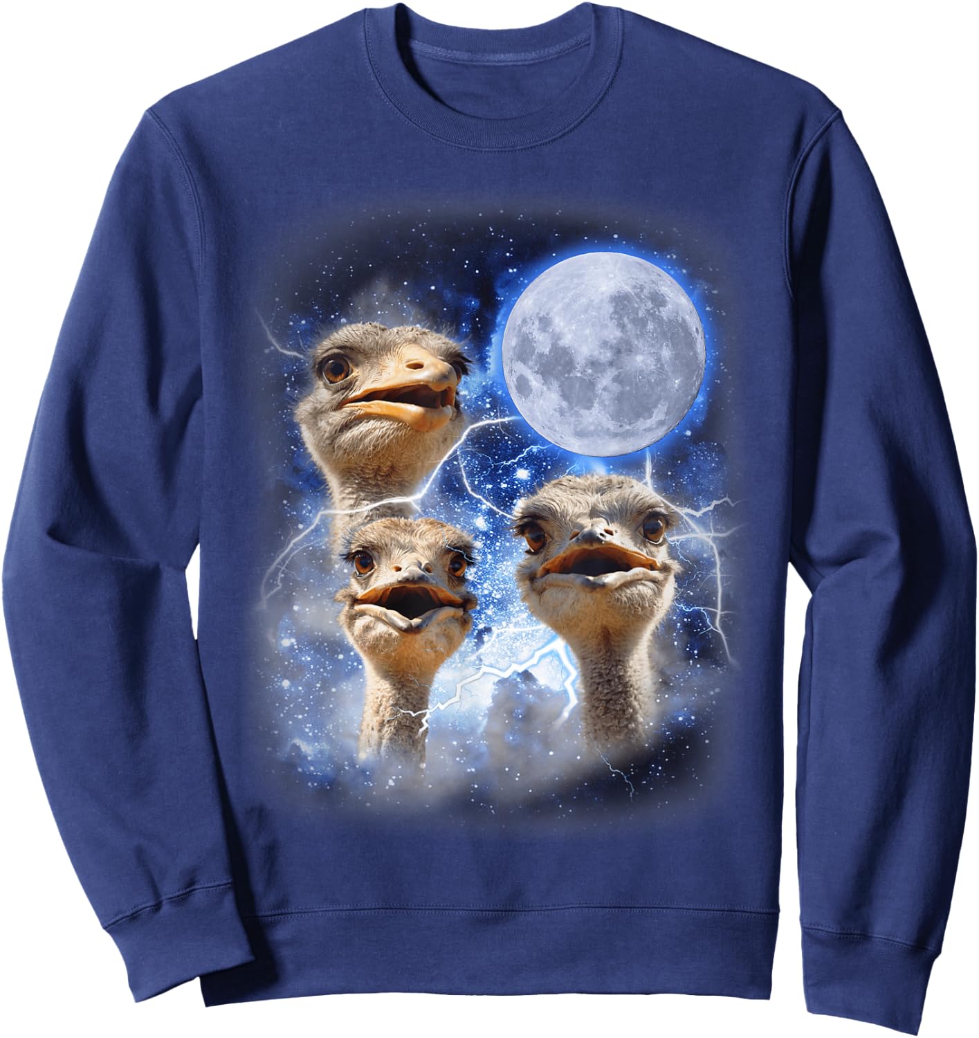 Three Ostrich Moon Hilarious Flightless 3 Bird Parody Sweatshirt - Sweatshirt | Navy
