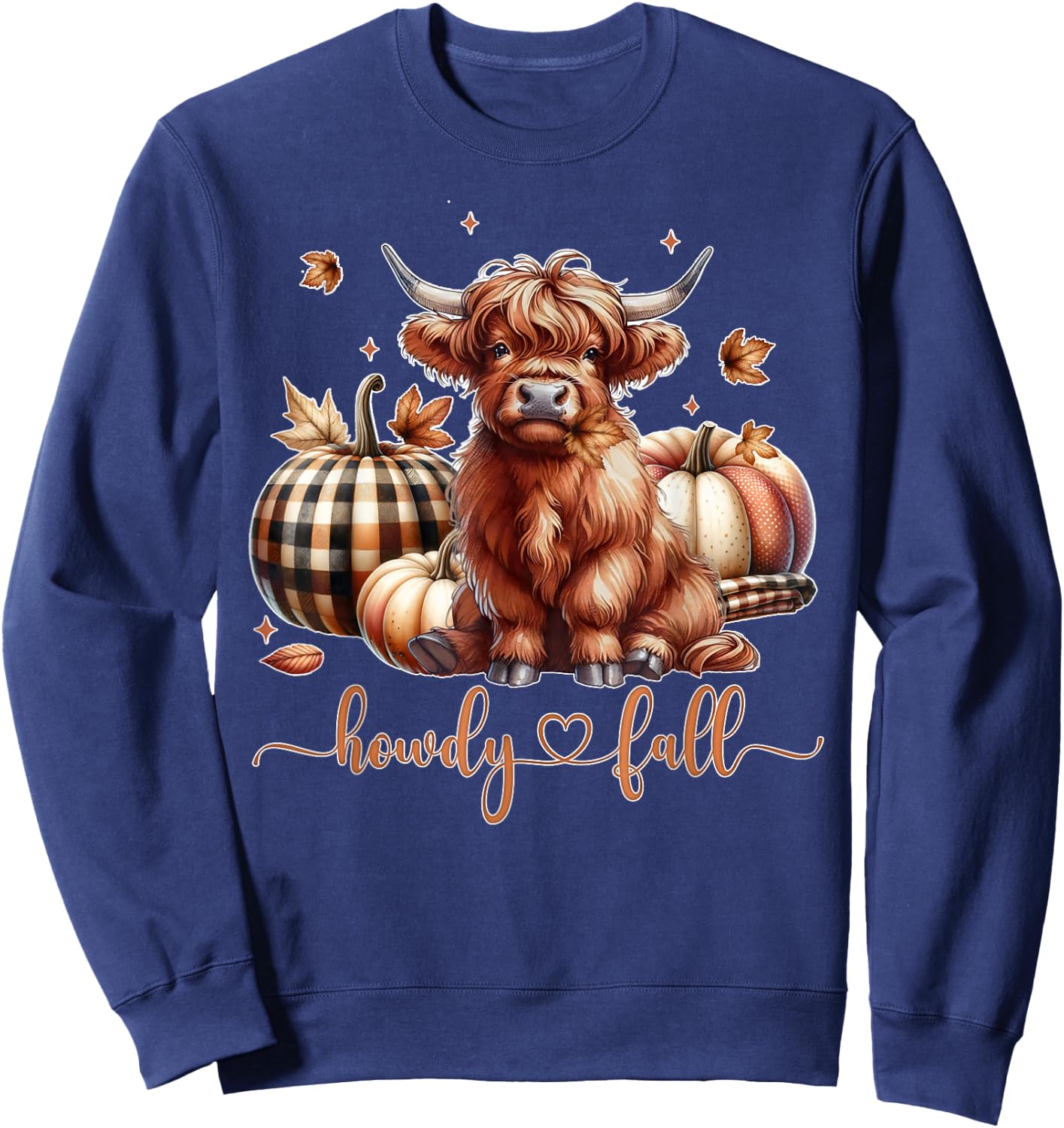 Howdy Fall Western Farm Country Highland Cow Autumn Pumpkin Sweatshirt - Sweatshirt | Navy