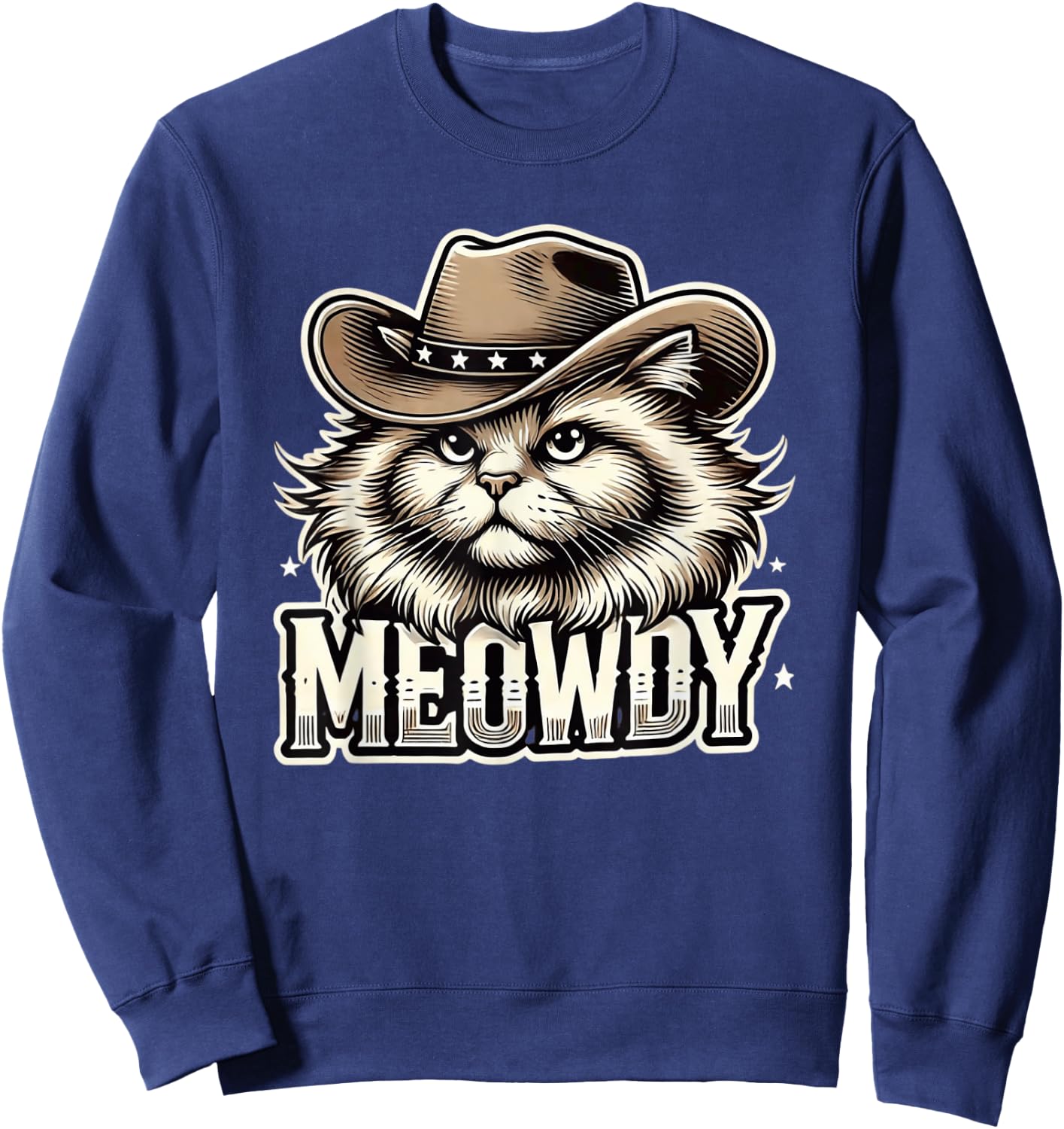 Meowdy Cat Funny Texas Cat Vintage Country Music Cat Cowboy Sweatshirt - Sweatshirt | Navy