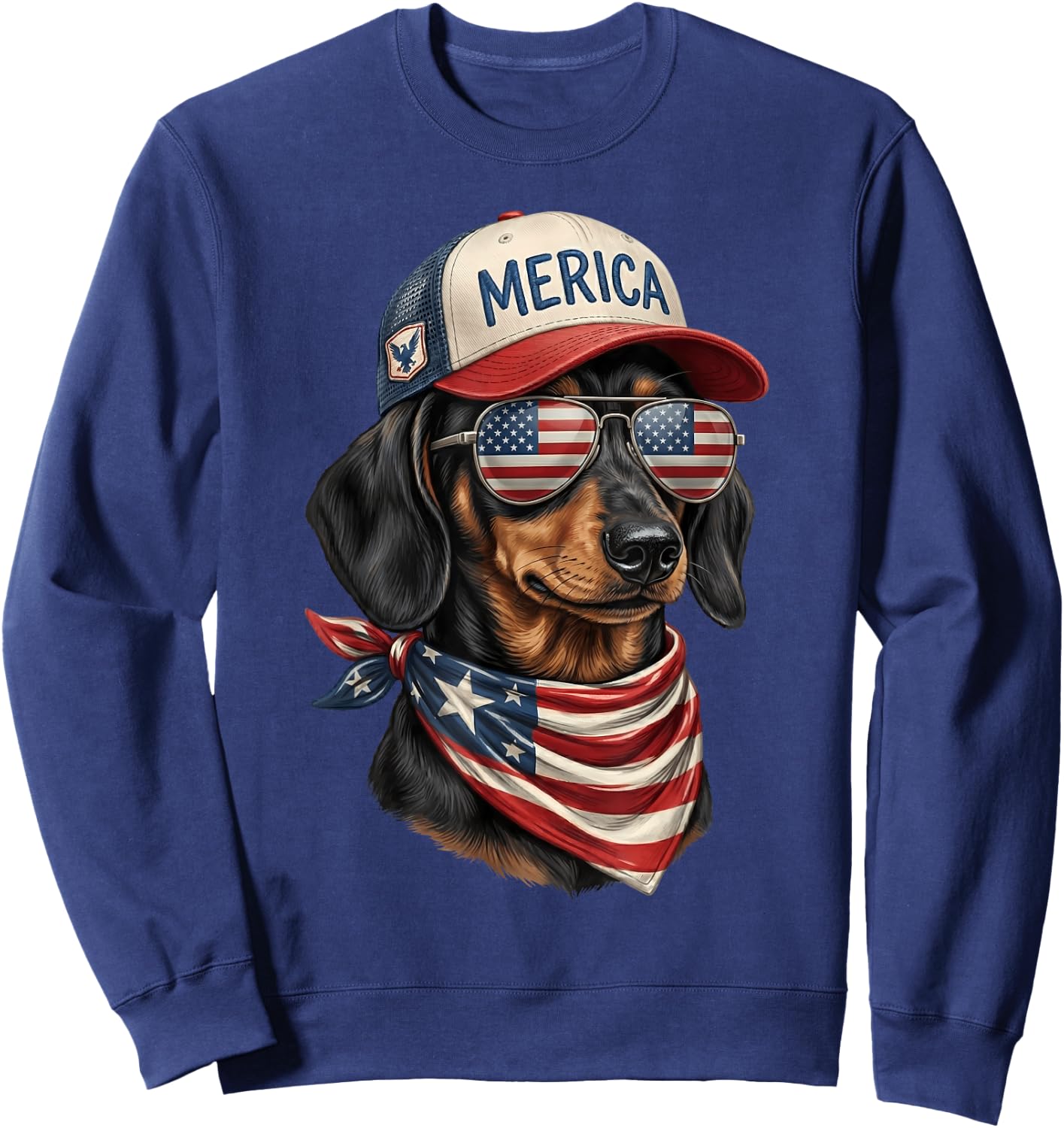 Dachshund 4th of July USA American Flag Wiener Dog Patriotic Sweatshirt - Sweatshirt | Navy
