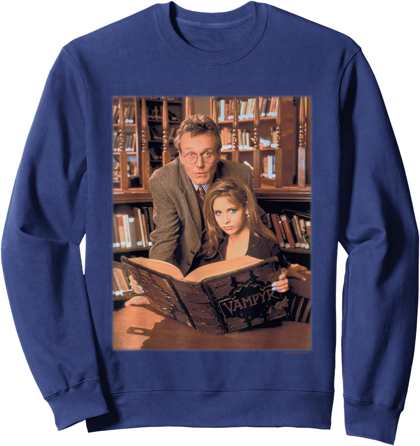 Buffy The Vampire Slayer Buffy & Giles In The Library Retro Sweatshirt - Sweatshirt | Navy