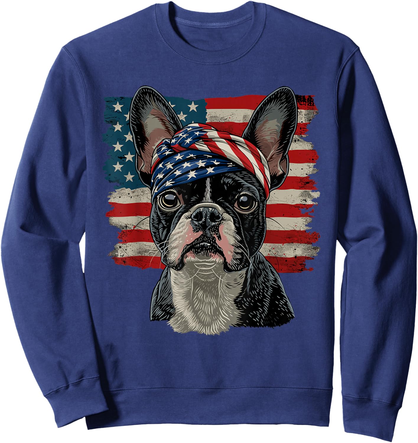 Boston Terrier Patriotic 4th Of July USA American Flag Sweatshirt - Sweatshirt | Navy