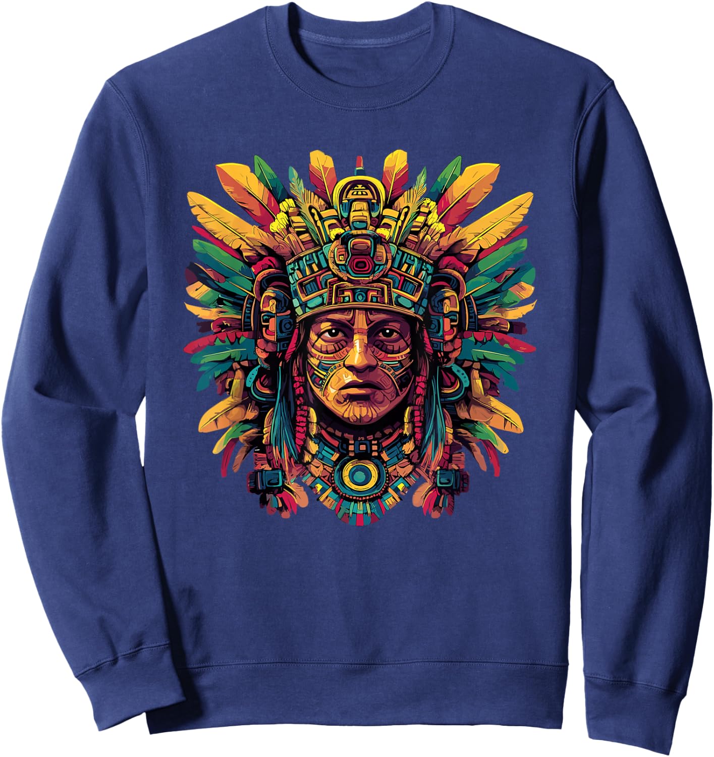 Tribal Aztec Warrior Sacred Feather Headdress Sweatshirt - Sweatshirt | Navy