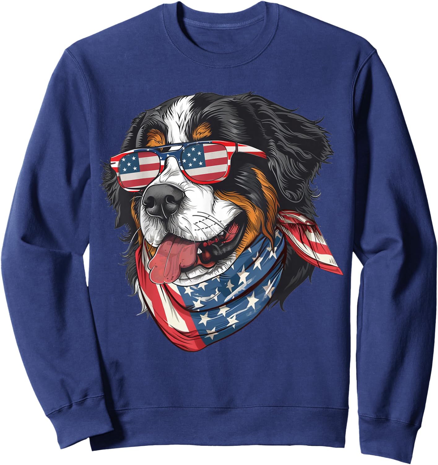Patriotic Bernese Mountain Dog American Flag 4th of July Women Men Sweatshirt - Sweatshirt | Navy